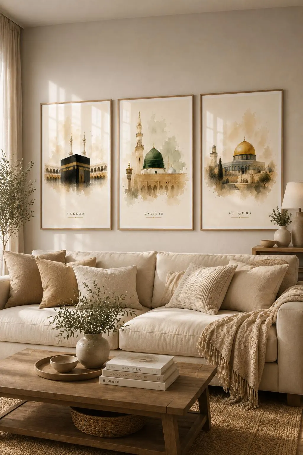 Islamic Holy Sites Bundle Set of 3 Prints | Makkah Madinah Al Quds Watercolor Wall Art | Minimalist Islamic Decor | Kaaba Mosque Printable - image 4
