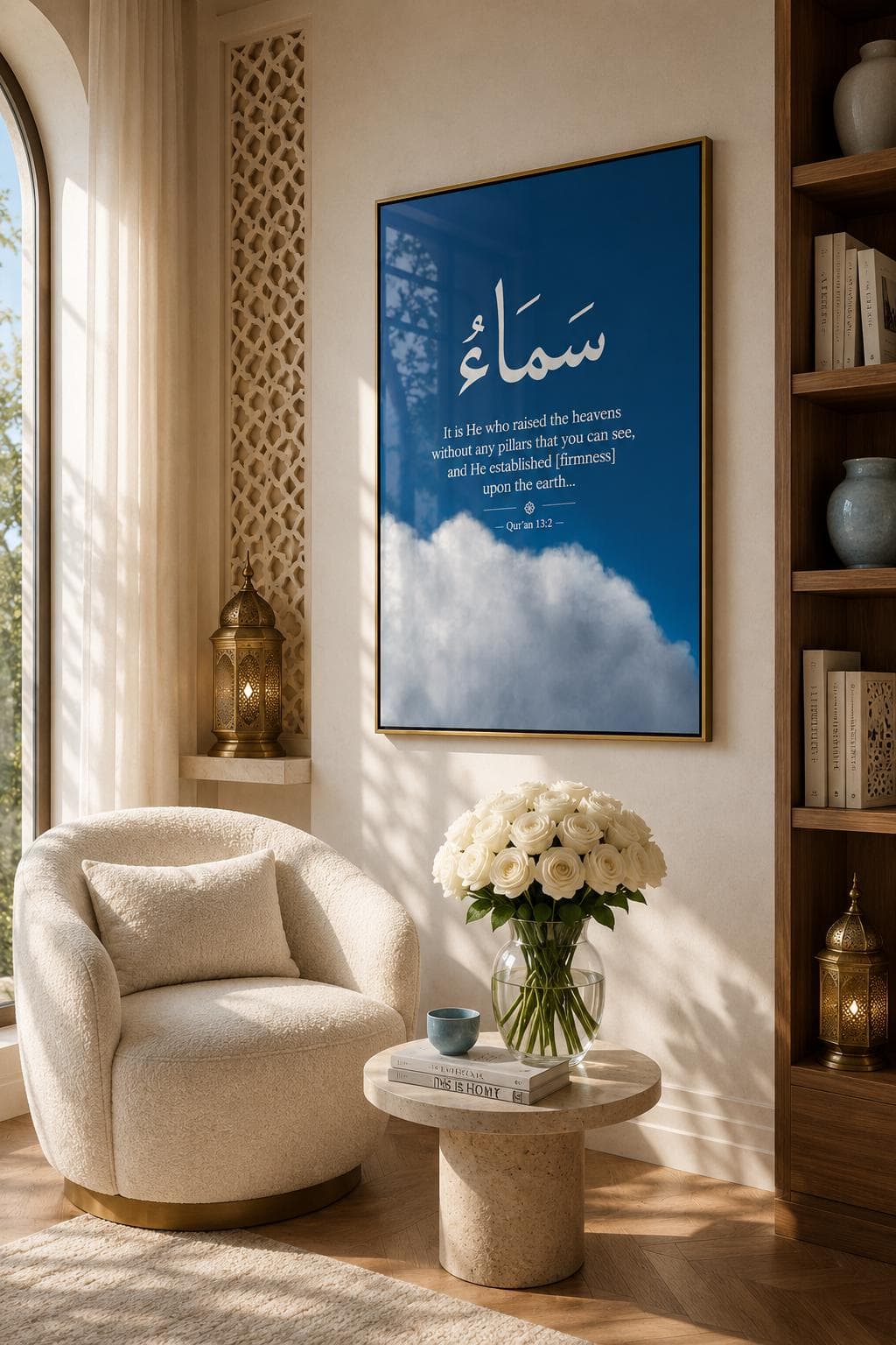 Minimalist Islamic Sky Wall Art | Arabic Calligraphy "Sky" | Quran 13:2 Printable | Modern Muslim Home Decor | Digital Download - image 3