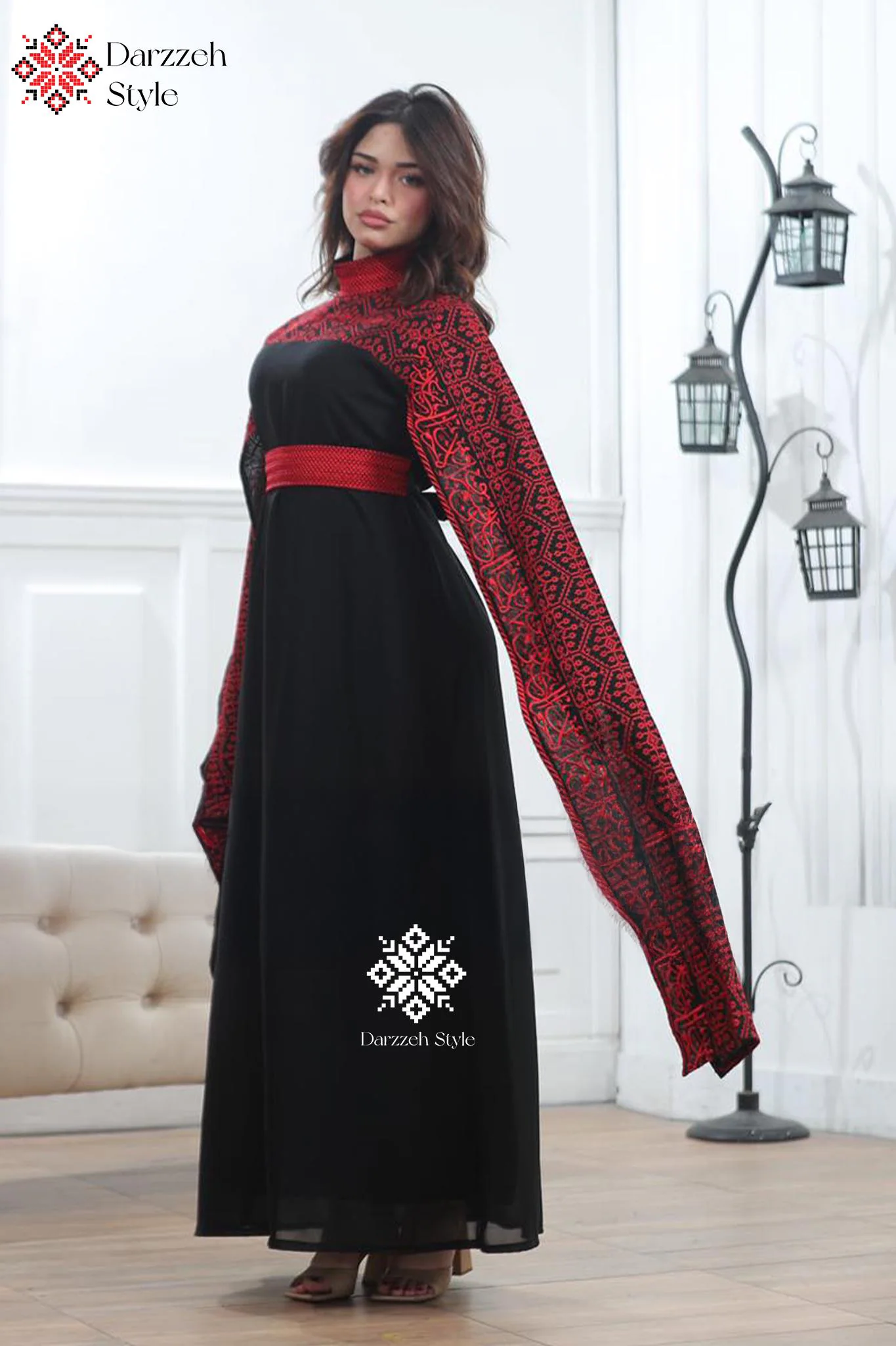 Elegant Palestinian Cape Dress | Traditional Embroidered Maxi Gown | Black & Red Heritage Dress | Arabic Formal Wear | Cultural Fashion - image 3