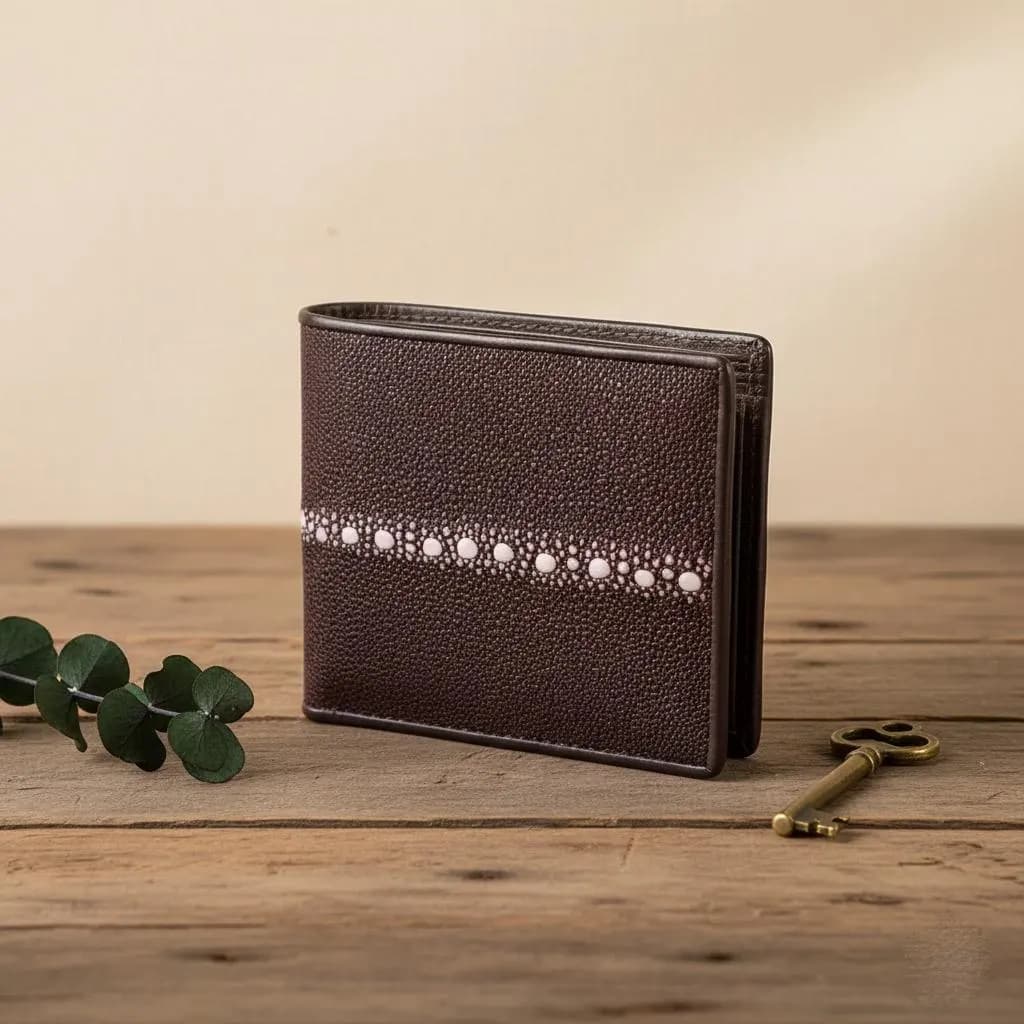 Handmade Thorny Stingray Leather Bifold Wallet, Exotic Brown Wallet
