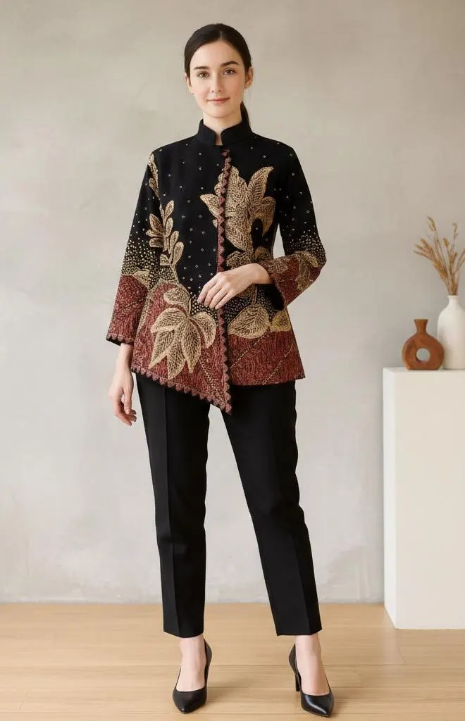 Handmade Javanese Batik Blouse, Solo Cotton Top, Elegant Office Wear