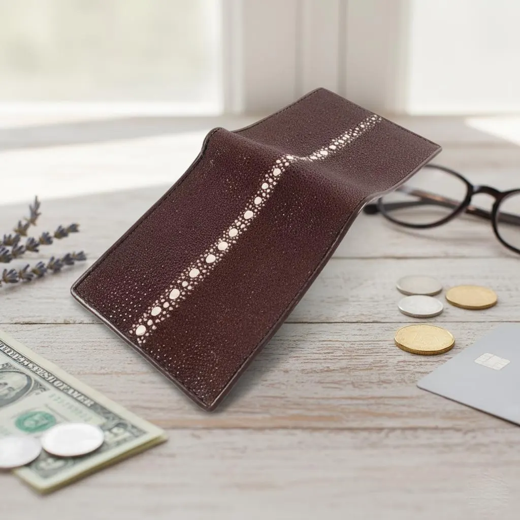 Handmade Thorny Stingray Leather Bifold Wallet, Exotic Brown Wallet - image 4