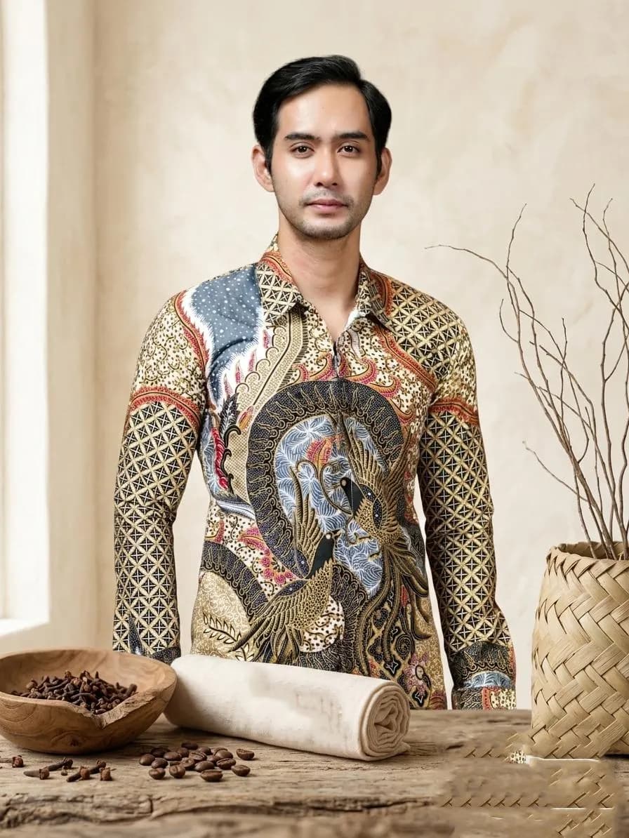 Men's Pusaka Batik Shirt – Slim Fit Long Sleeve Cotton Indonesian Culture