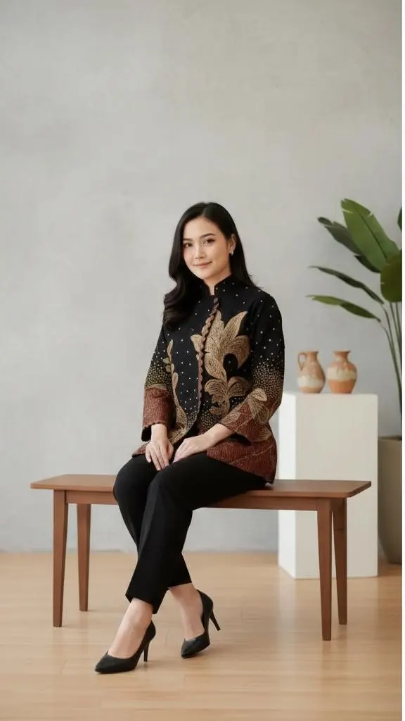 Handmade Javanese Batik Blouse, Solo Cotton Top, Elegant Office Wear - image 3