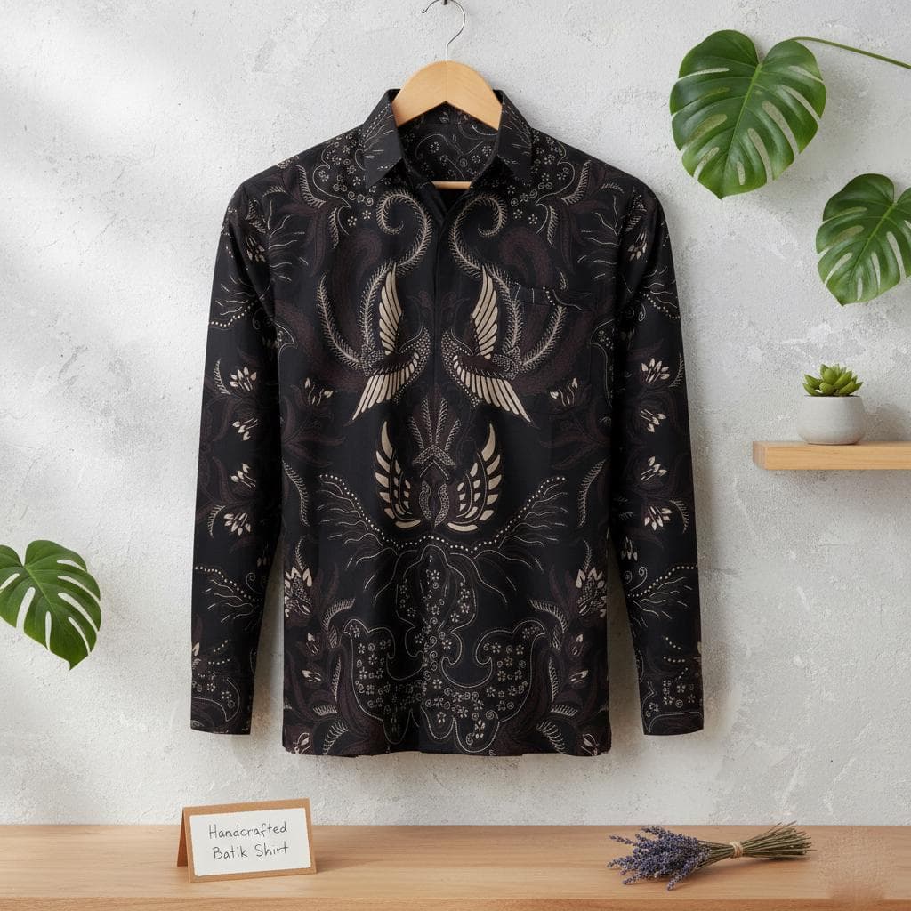 Handmade Indonesian Batik Shirt, Mahameru Motif, Slim Fit Cotton
