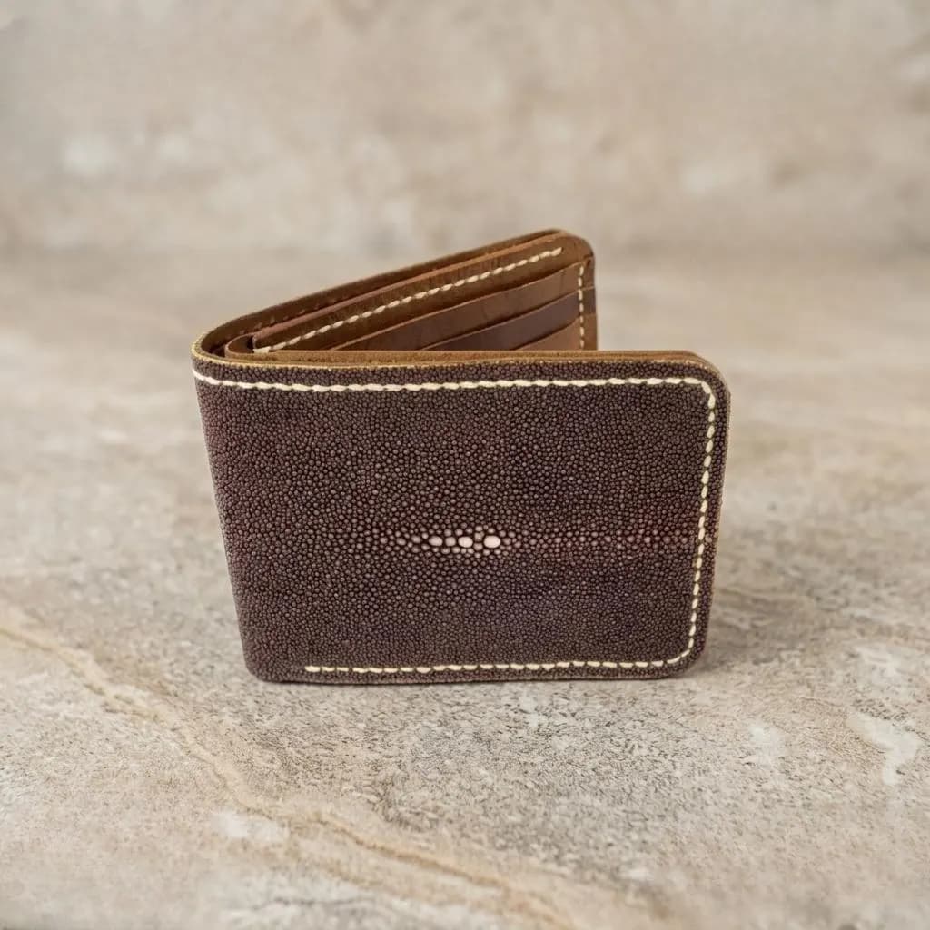 Handmade Green Stingray Leather Bifold Wallet, Luxury Exotic Fish Skin - image 5