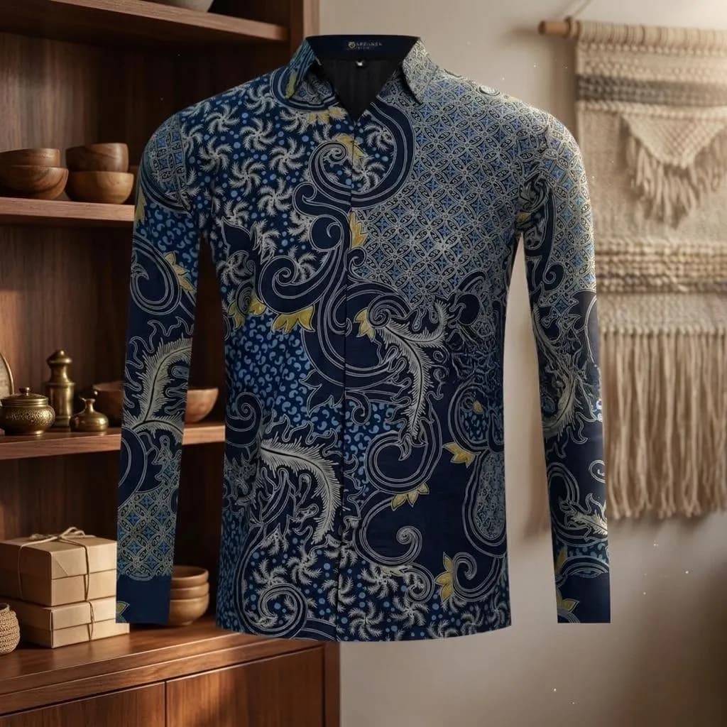 Handmade Indonesian Batik , Bimasakti Milky Way Pattern Cotton Formal Shirt with Lining, Ethnic Gift