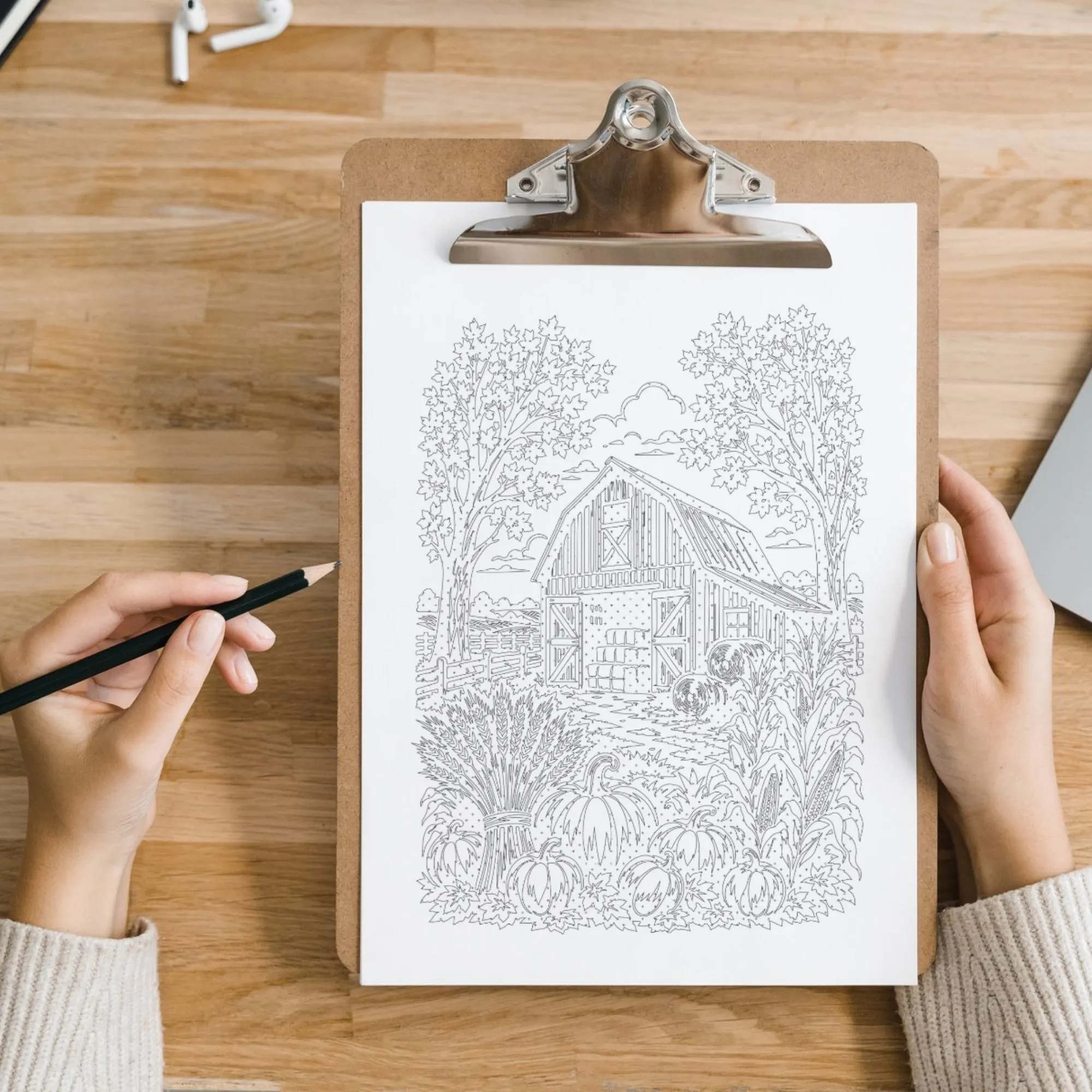 Thanksgiving Monochrome Coloring Book, 40 Harvest One Color Pages, Printable PDF Digital Download - image 5