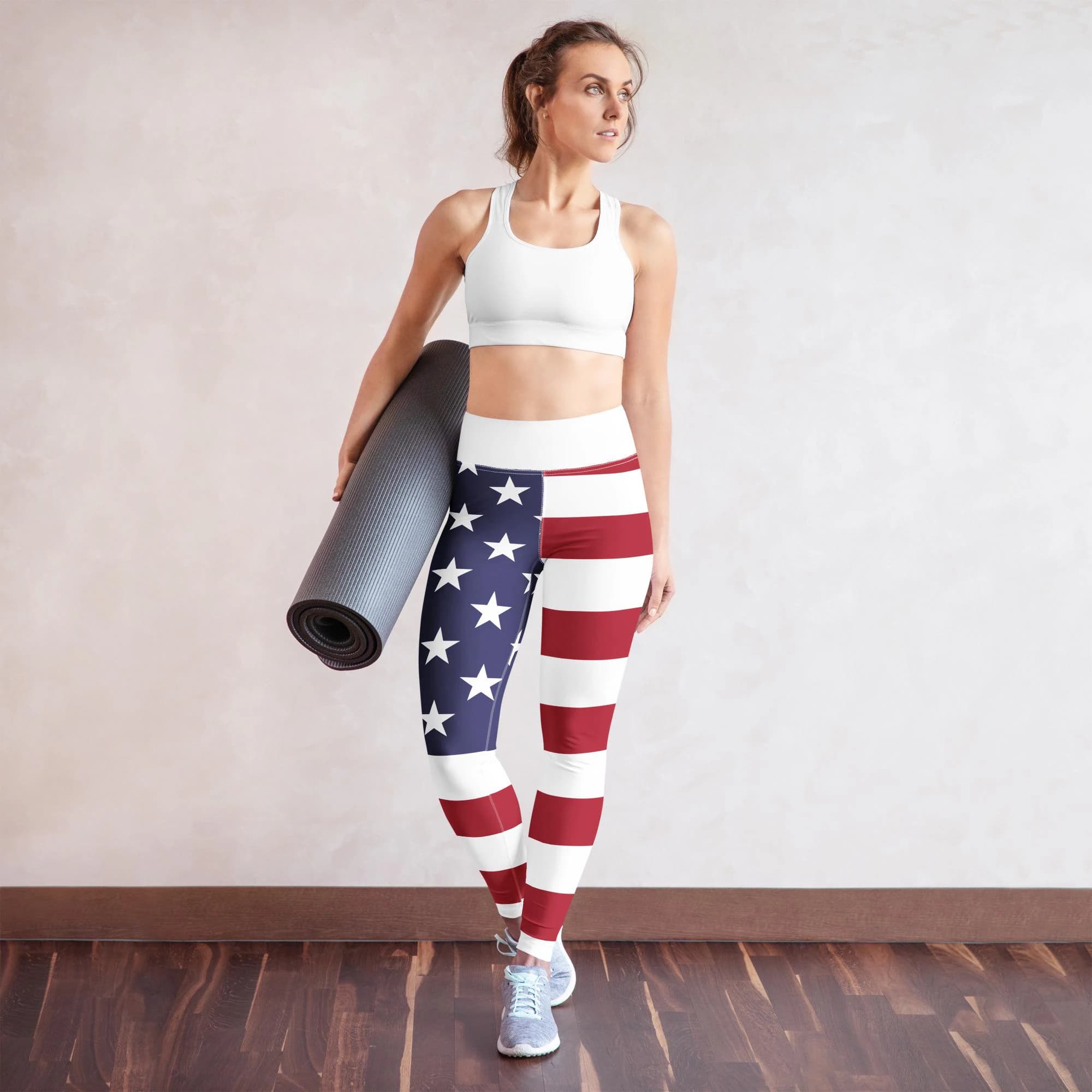 American Flag Yoga Leggings Patriotic Red White and Blue Leggings for Independence Day