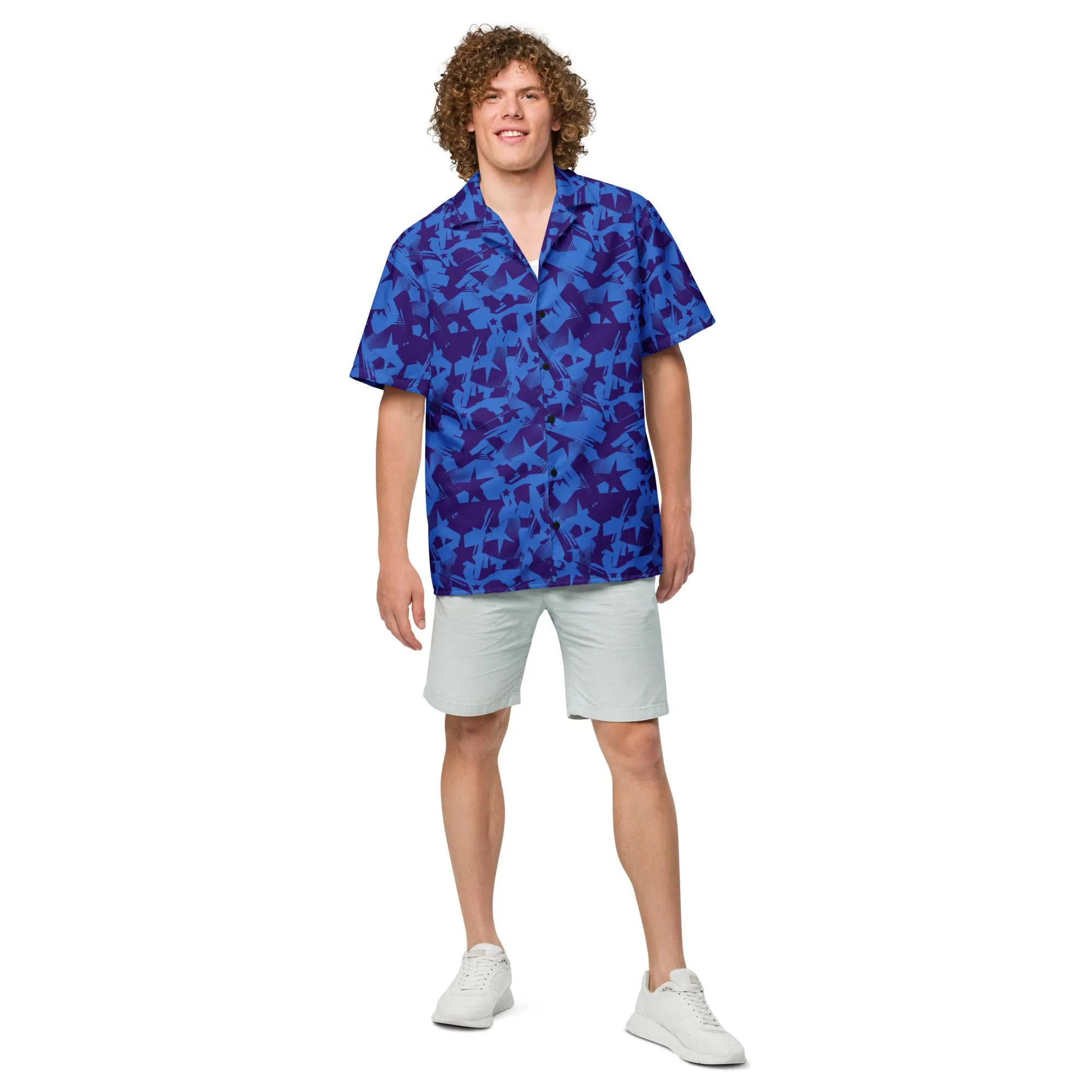 Blue Stars Print Button Shirt Patriotic Top for Independence Day