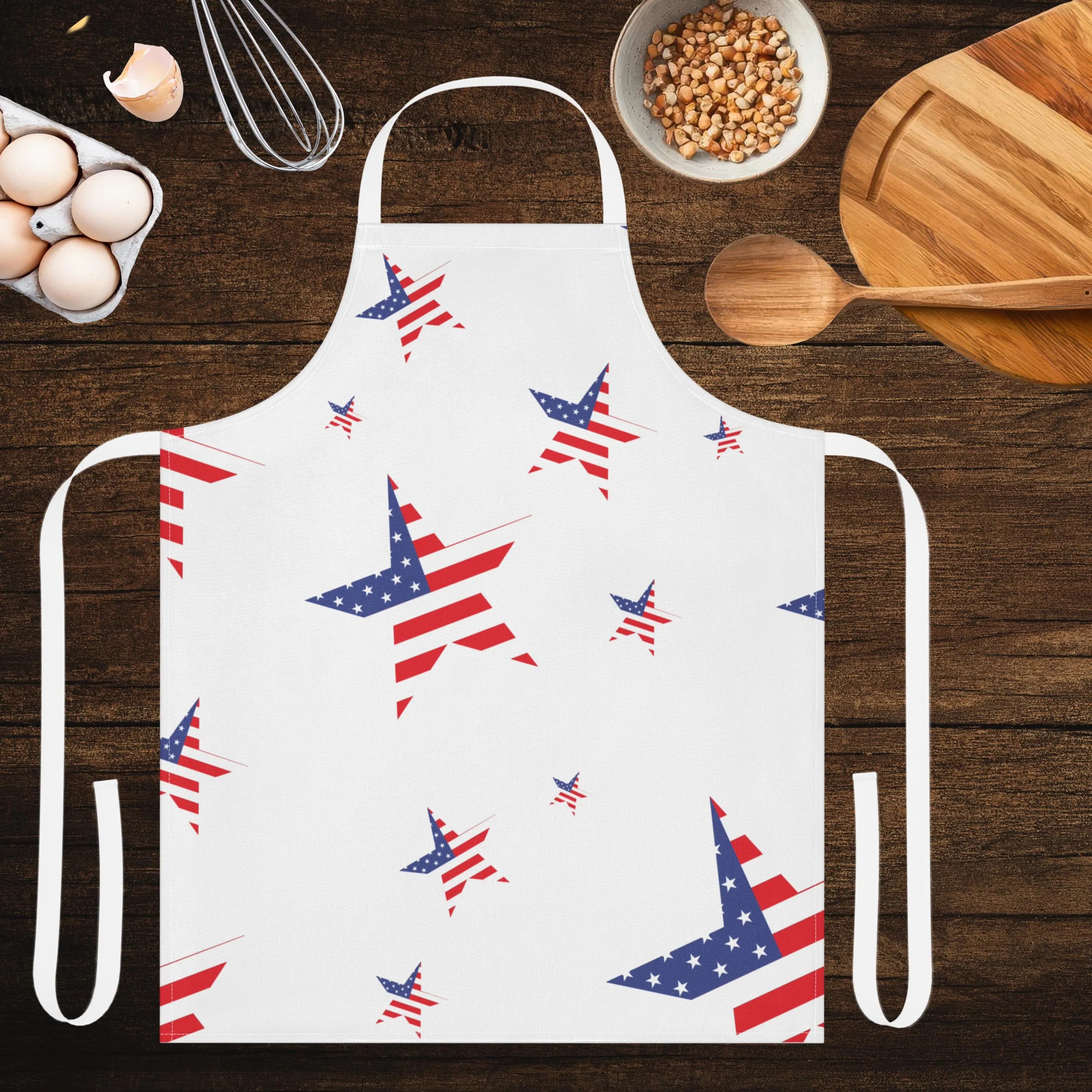 Patriotic Apron Red White and Blue Stars Cooking Accessory for Independence Day
