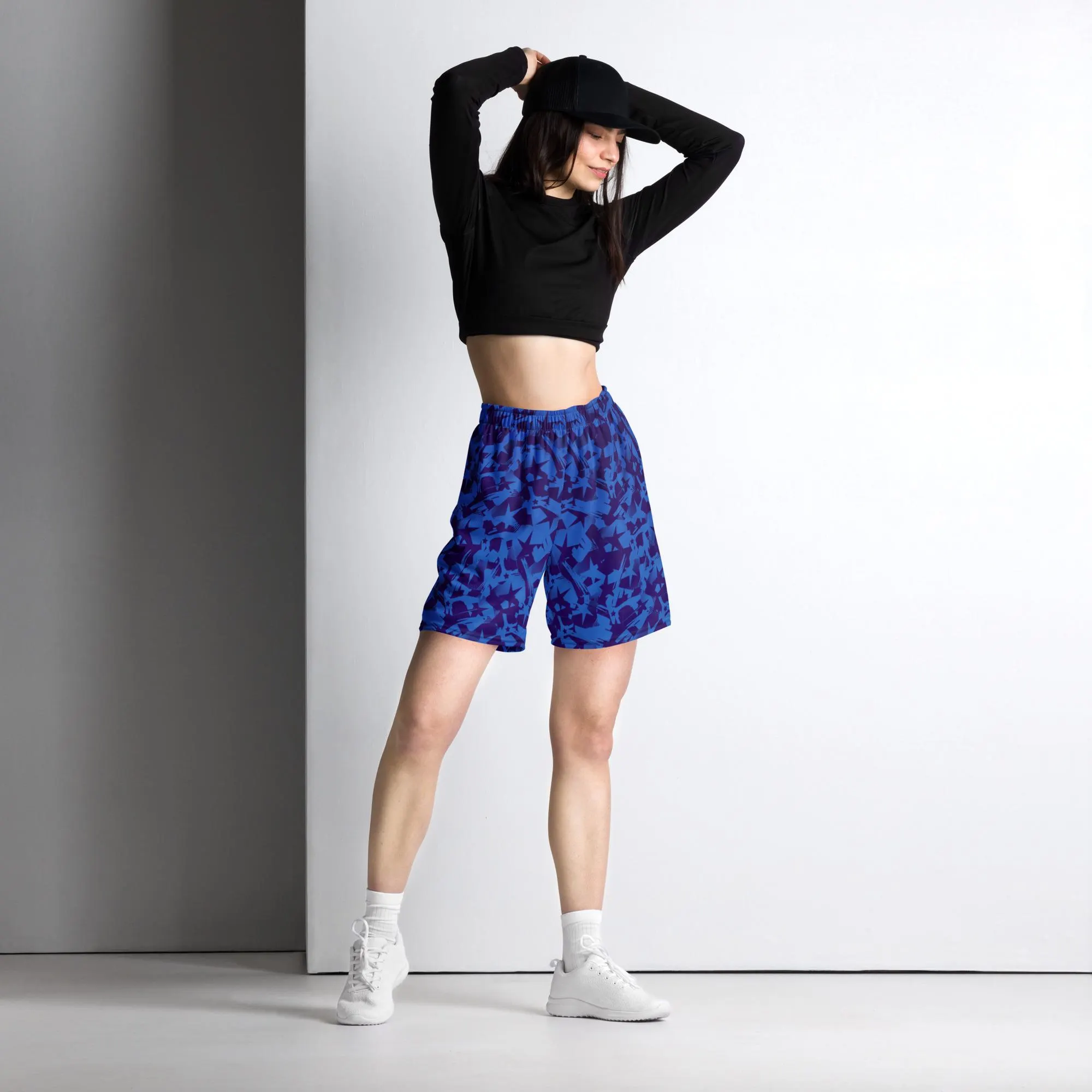 Patriotic Blue Star Print Mesh Shorts, July 4th Independence Day