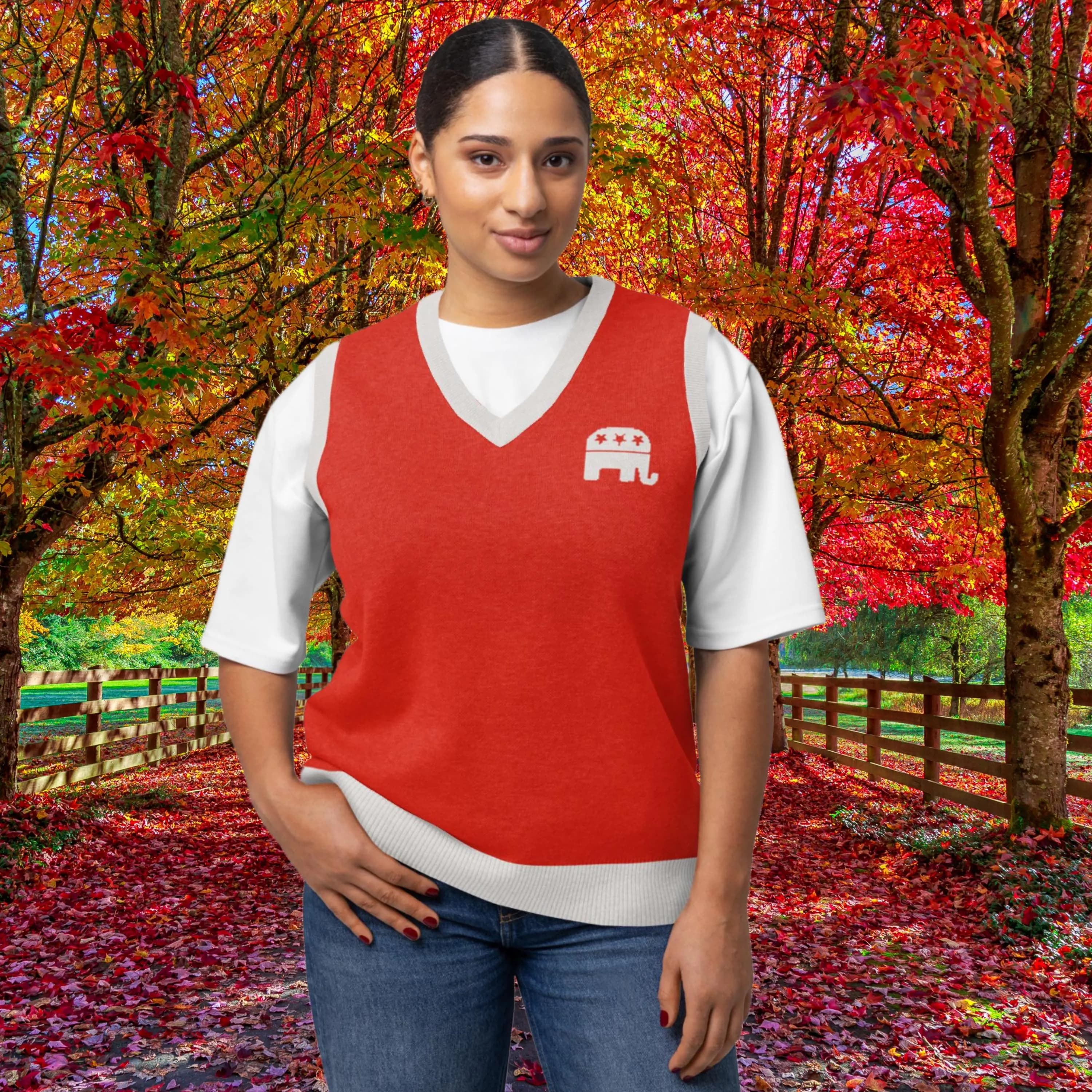 Red Republican Knit V-neck Vest Gifts for Republicans