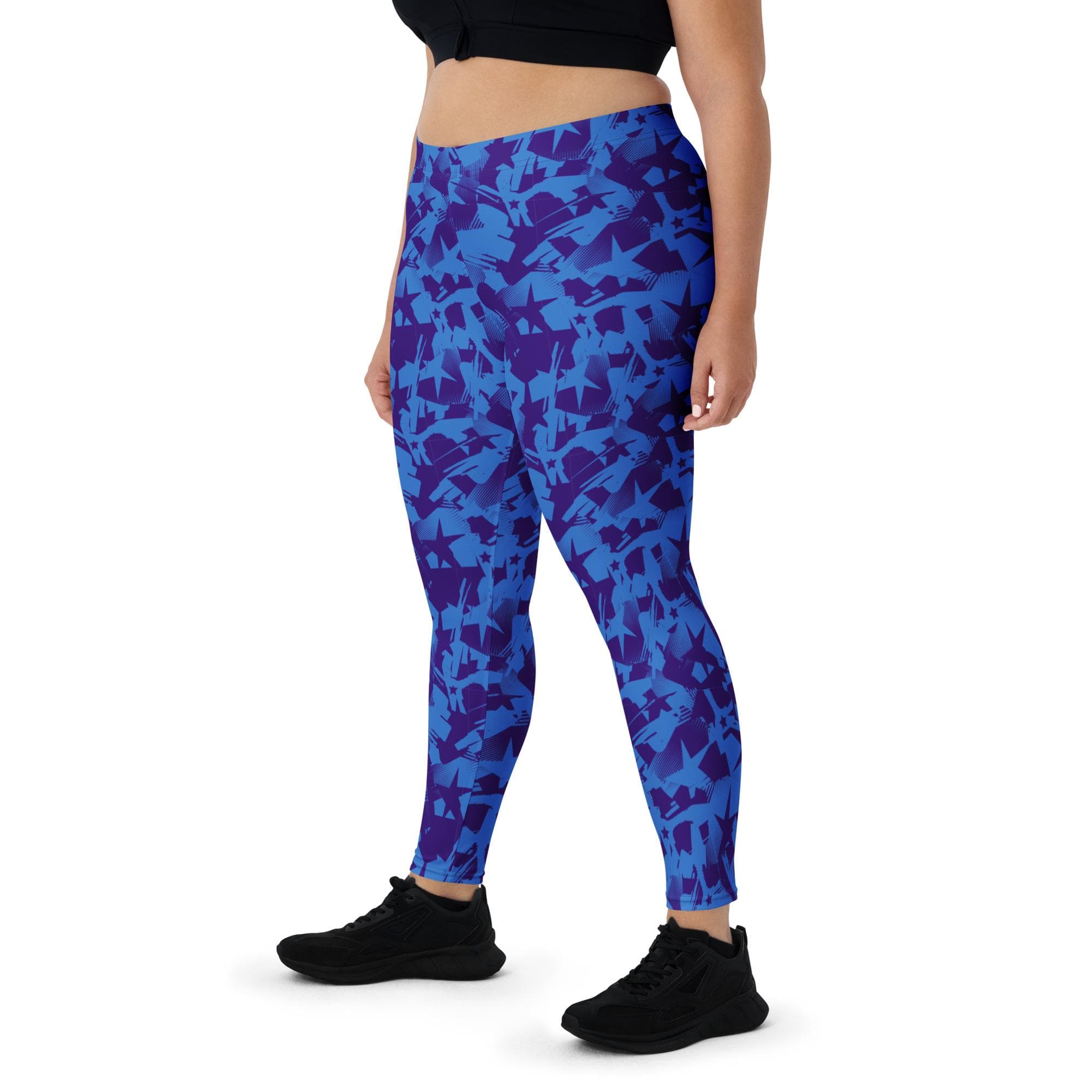 Patriotic Blue Stars Print Leggings for Independence Day