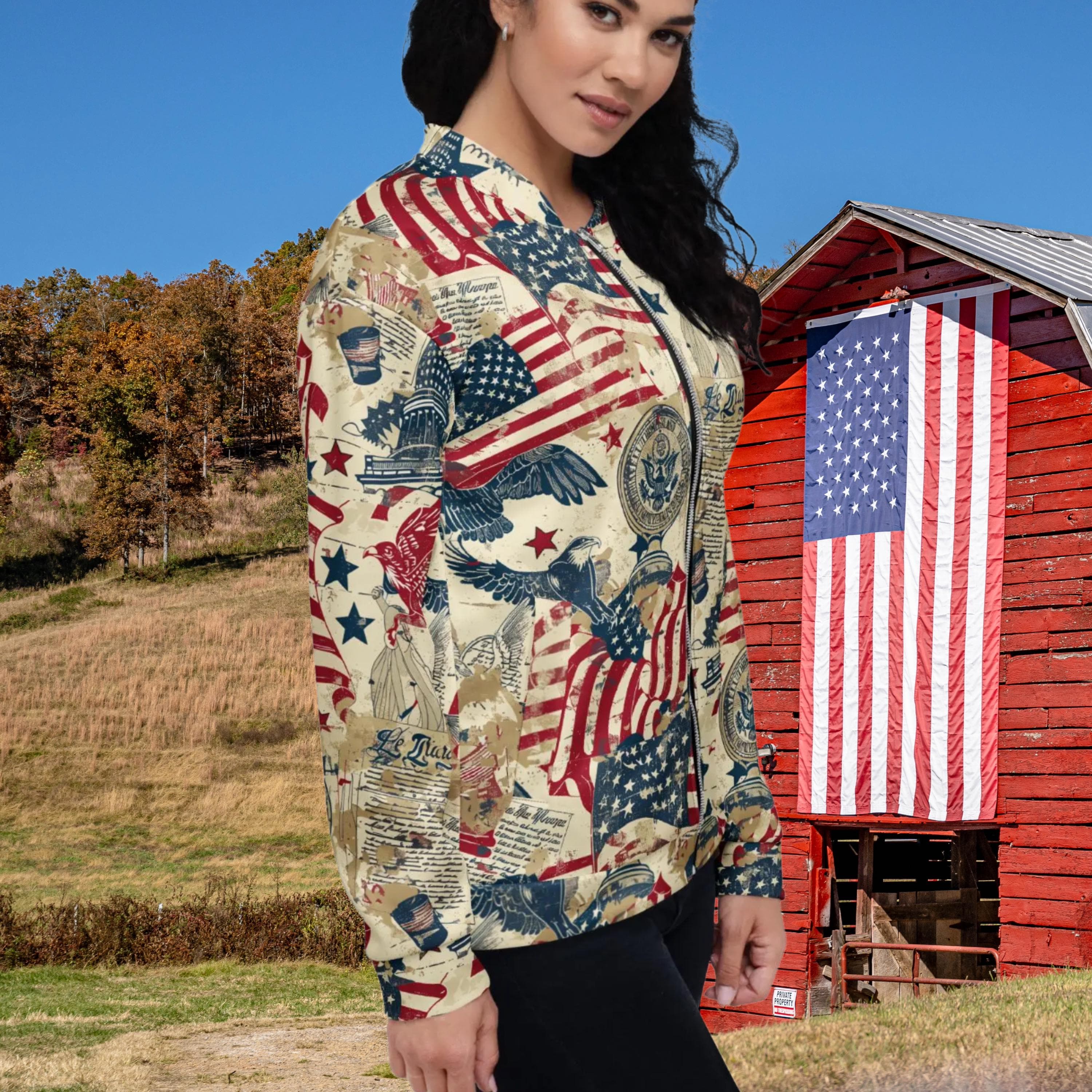 Patriotic Retro Colonial America Bomber Jacket for Independence Day