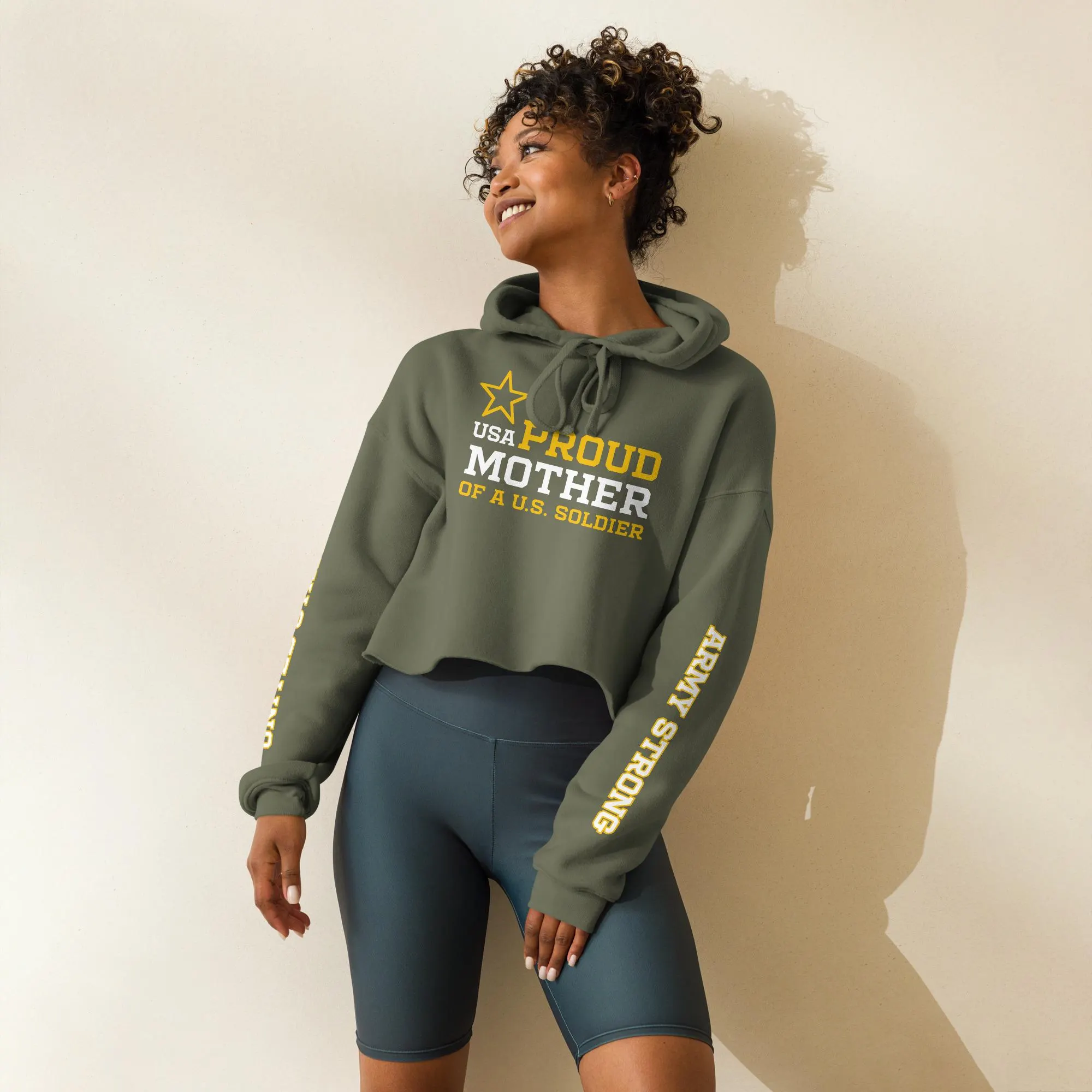 Army Mom Crop Hoodie Military Green Proud Soldier's Mother Cropped Hooded Pullover