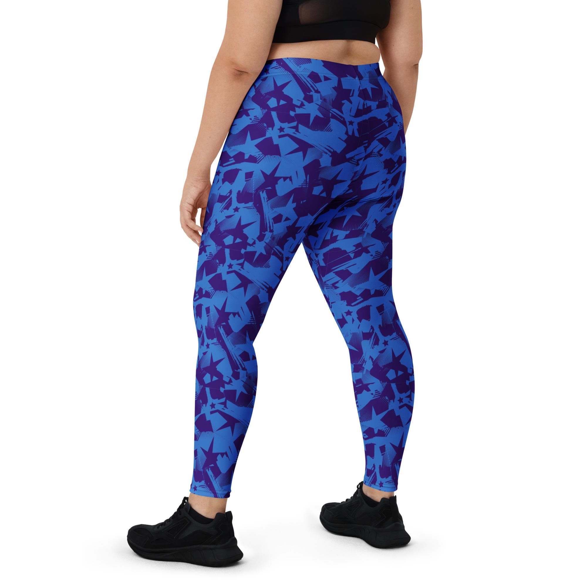 Patriotic Blue Stars Print Leggings for Independence Day