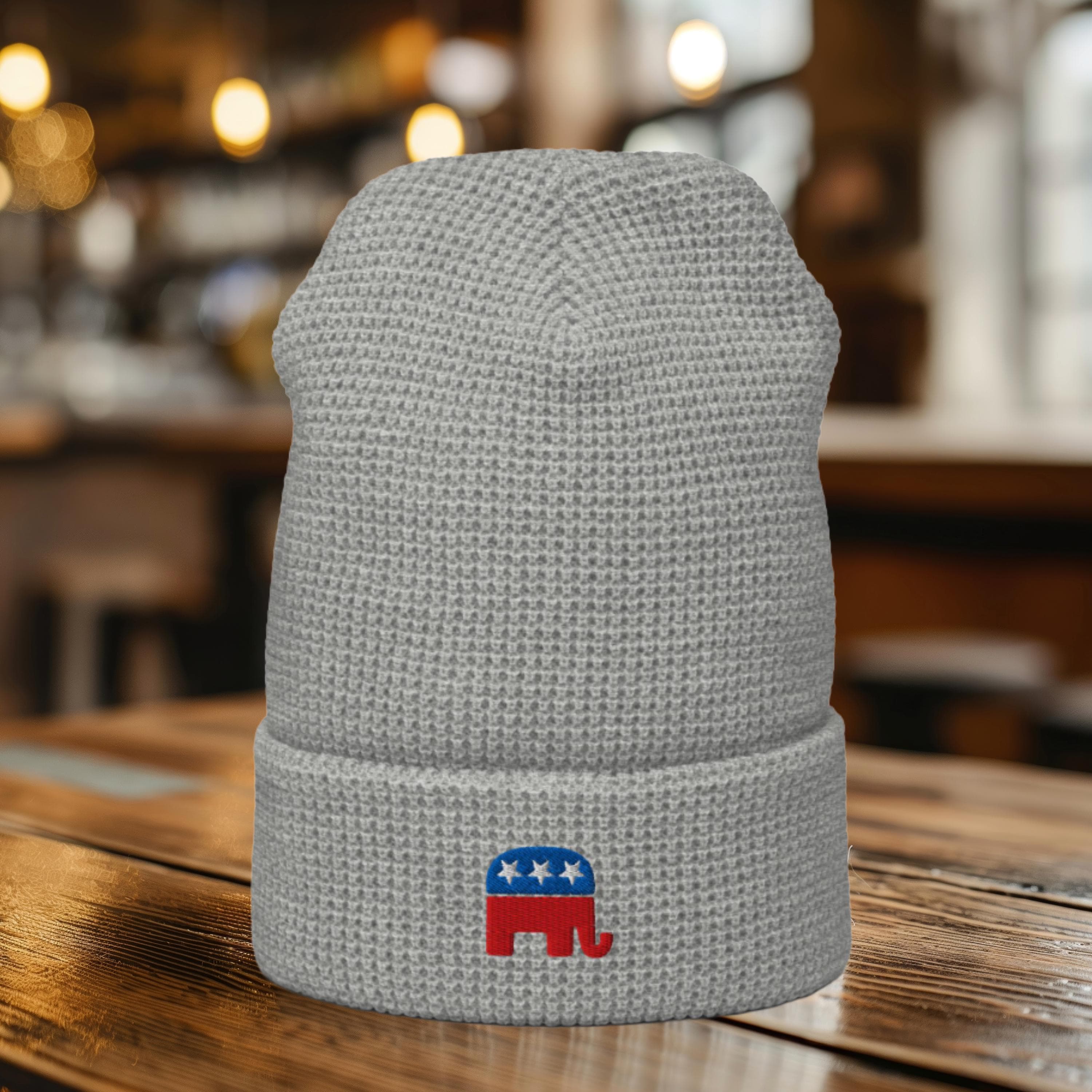 Republican Waffle Beanie Embroidered GOP Elephant Winter Hat Gifts for Republicans