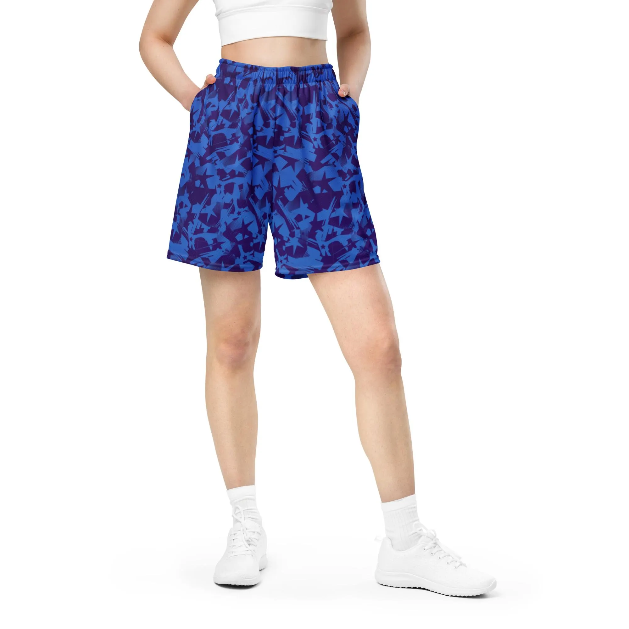 Patriotic Blue Star Print Mesh Shorts, July 4th Independence Day