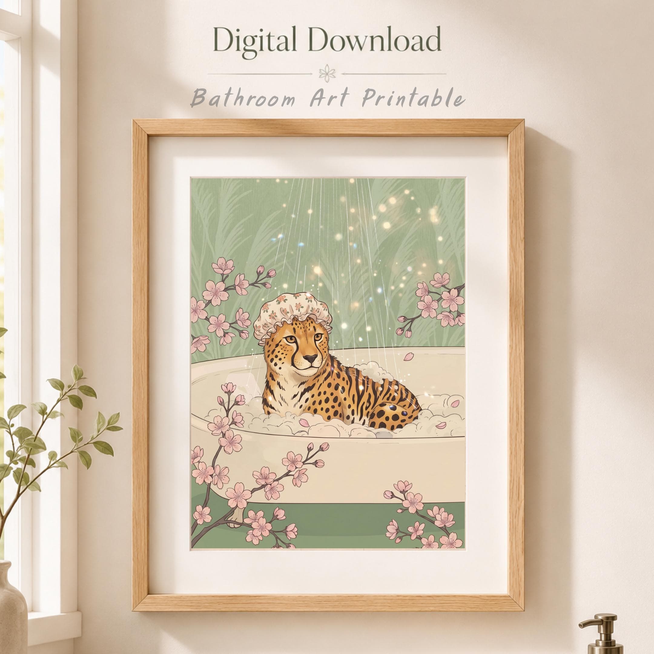 Bathroom Wall Art, Funny Cheetah Bathtub, Kids Bathroom Print, Printable Digital Download