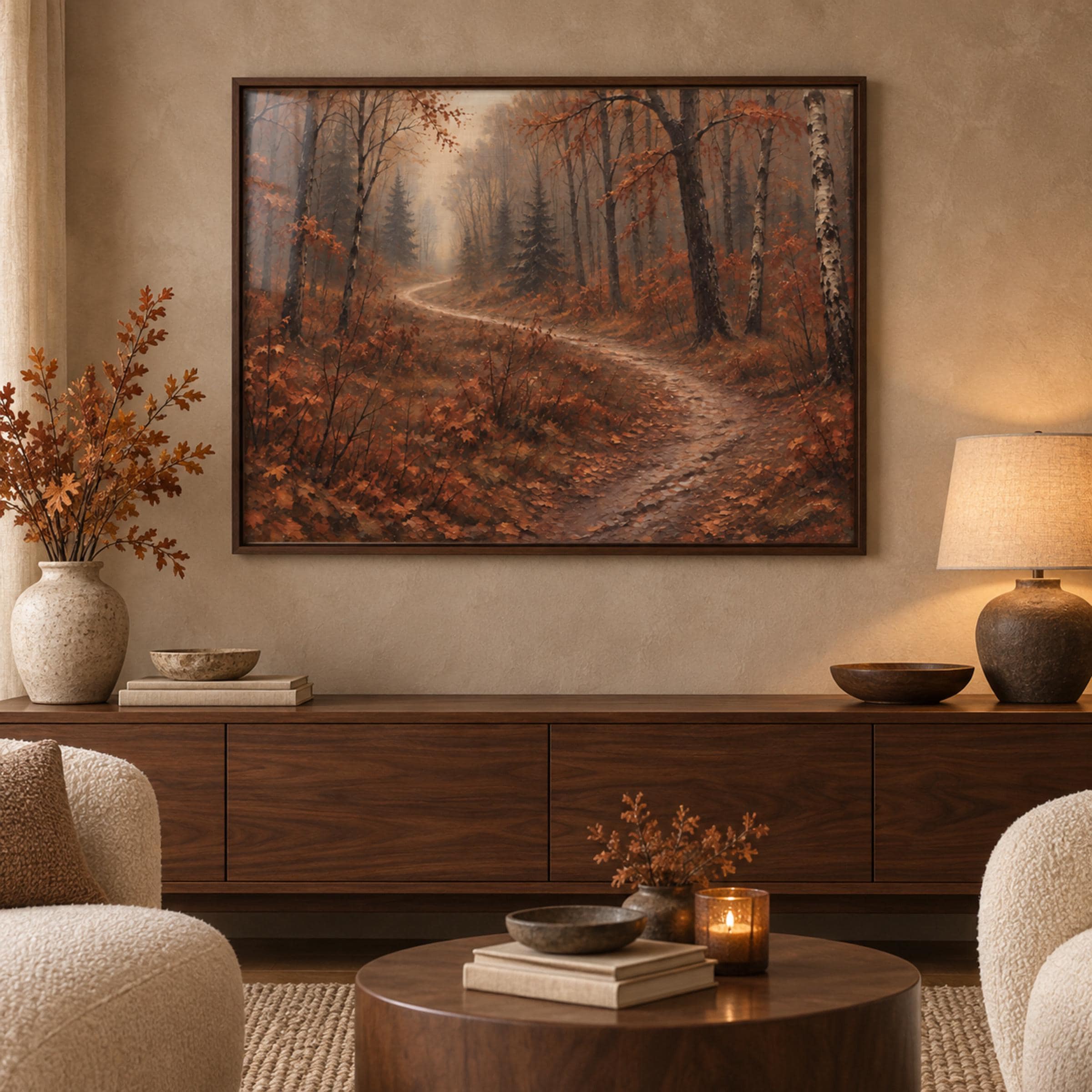 Autumn Forest Path Wall Art, Vintage Style Woodland Landscape, Burnt Orange Digital Download - image 5