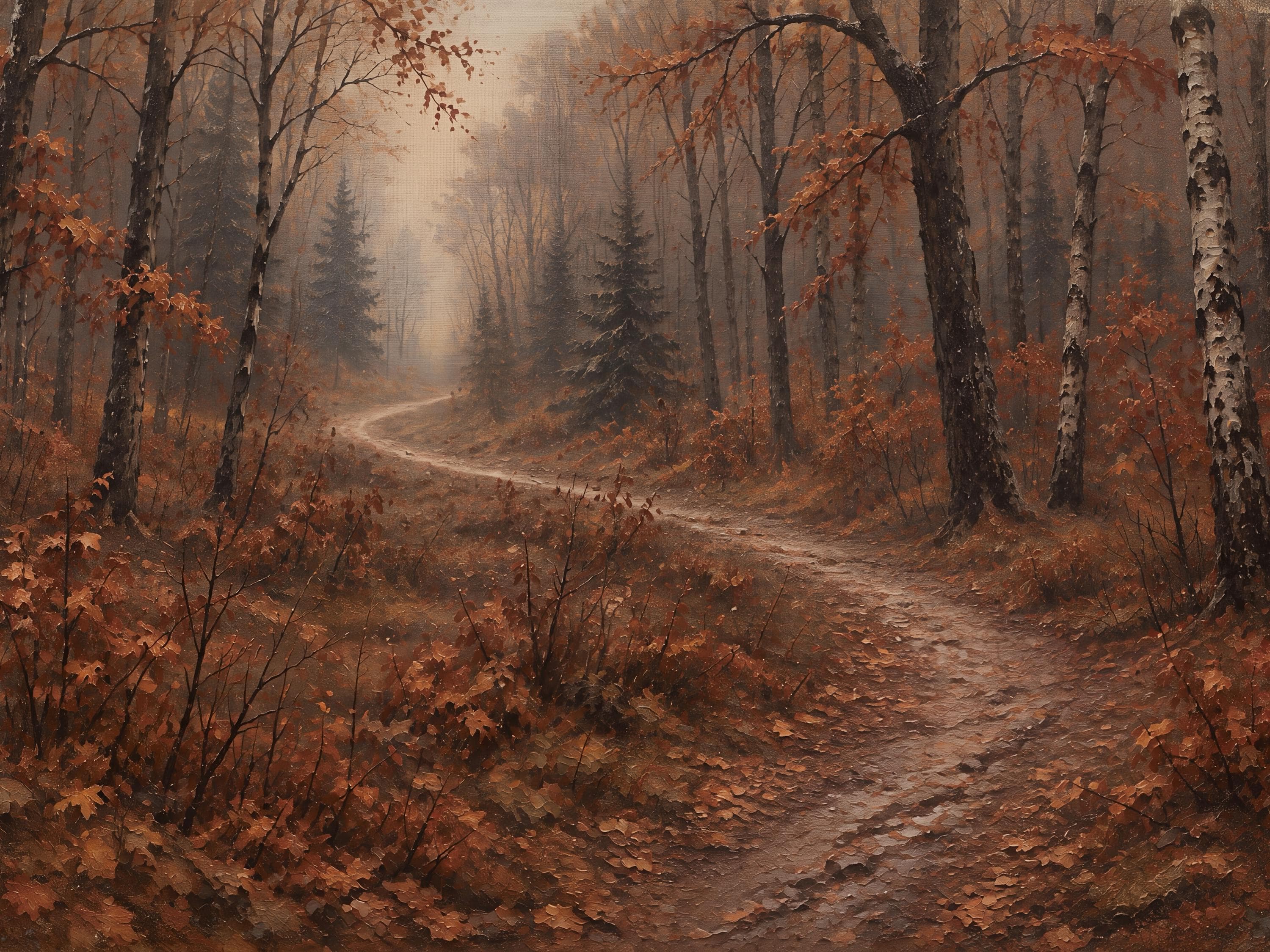 Autumn Forest Path Wall Art, Vintage Style Woodland Landscape, Burnt Orange Digital Download - image 3