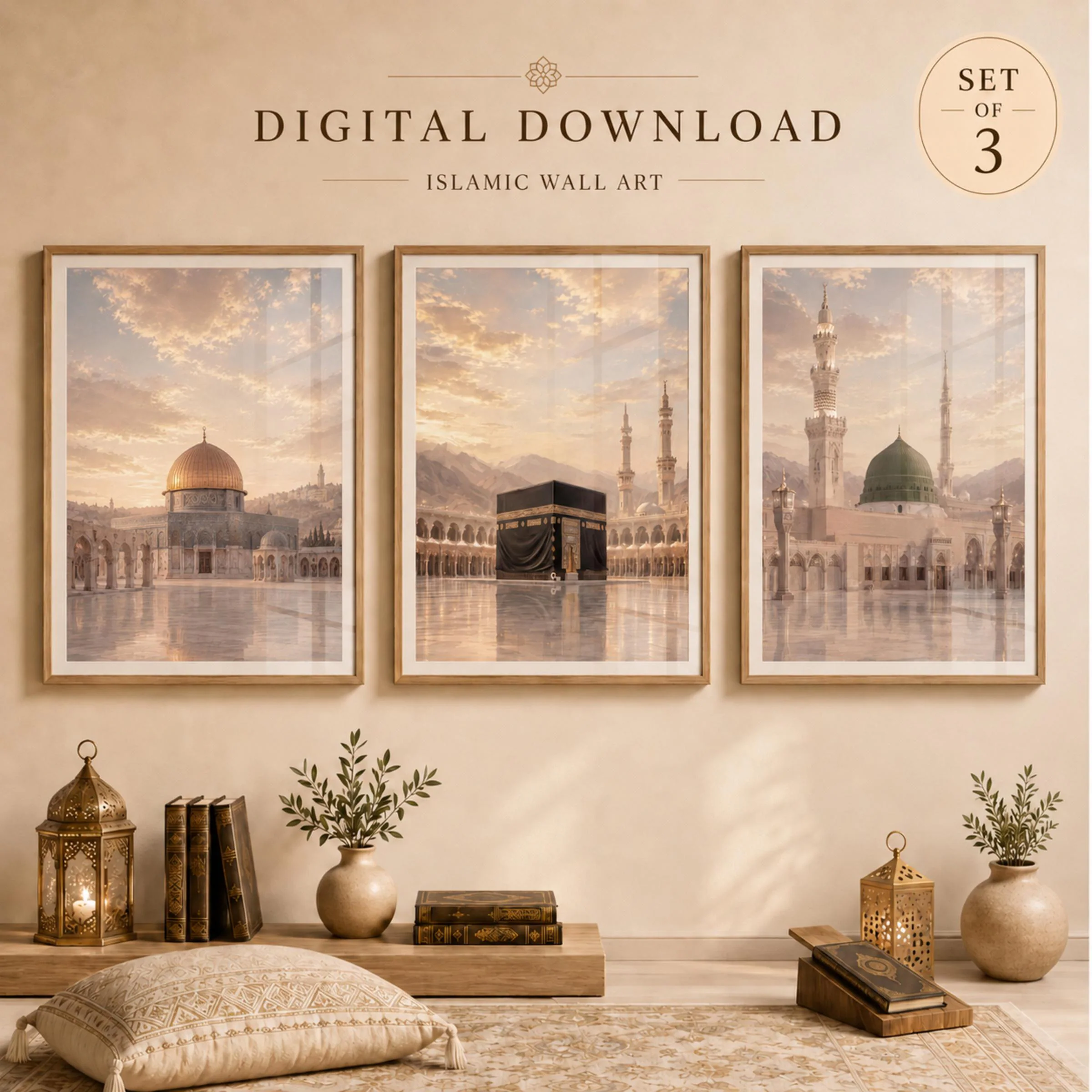 Islamic Wall Art Set Print, Mecca Medina Al Aqsa Compound Wall Decor (Digital Download)