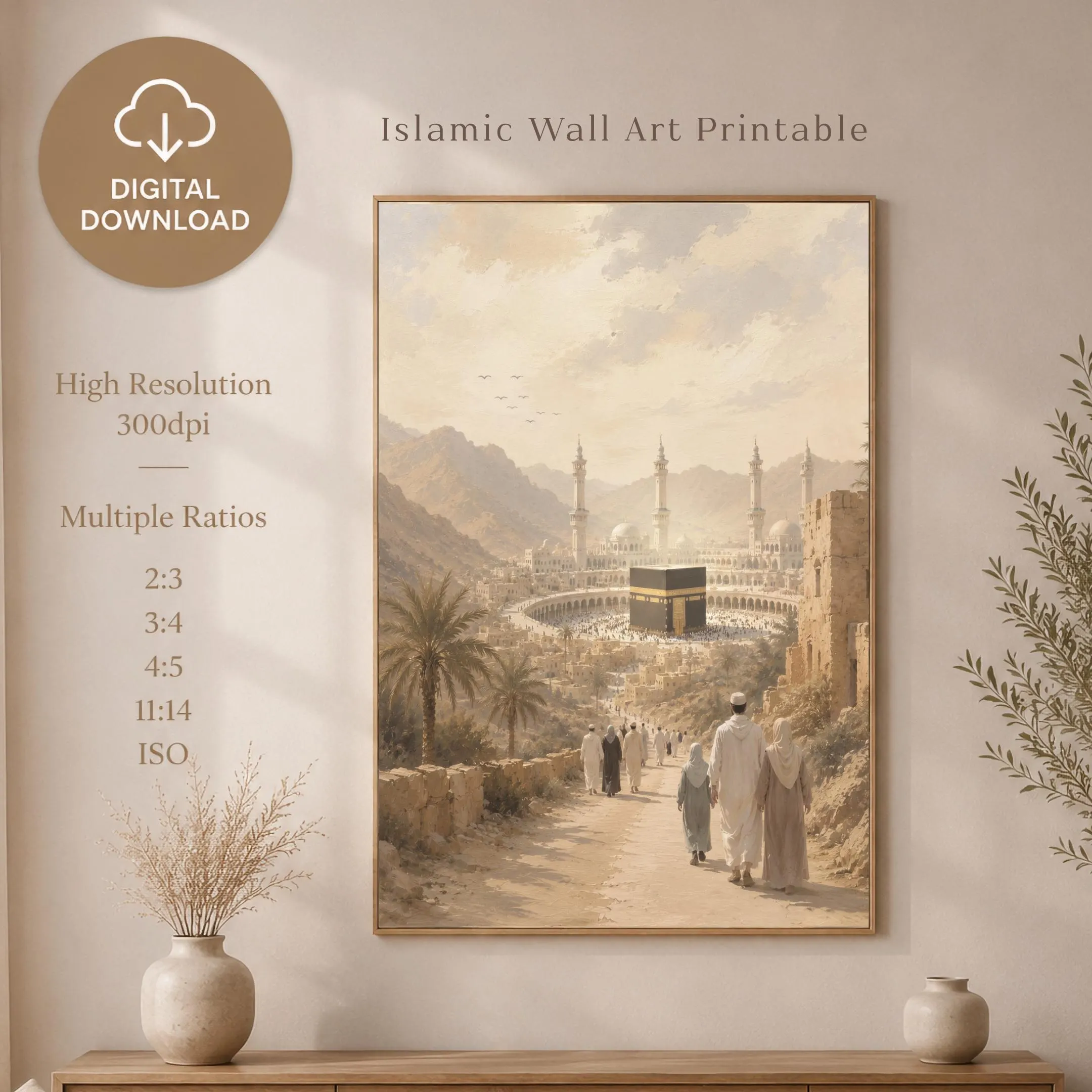 Islamic Wall Art Set of 3, Mecca Medina Printable Mosque Decor Digital Download - image 3