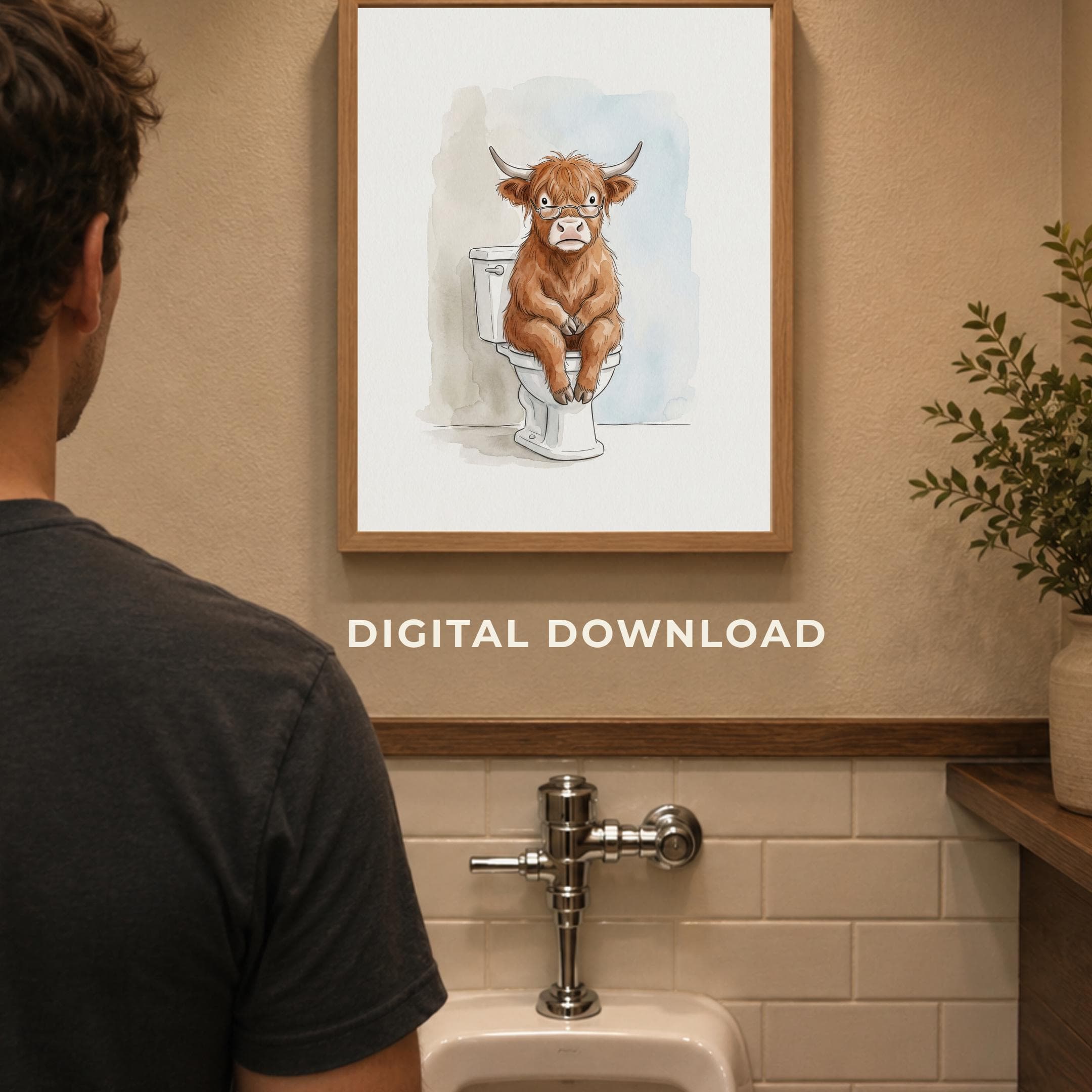 Printable Funny Highland Cow Bathroom Wall Art | Whimsical Cow on Toilet Decor (Digital Download) - image 4