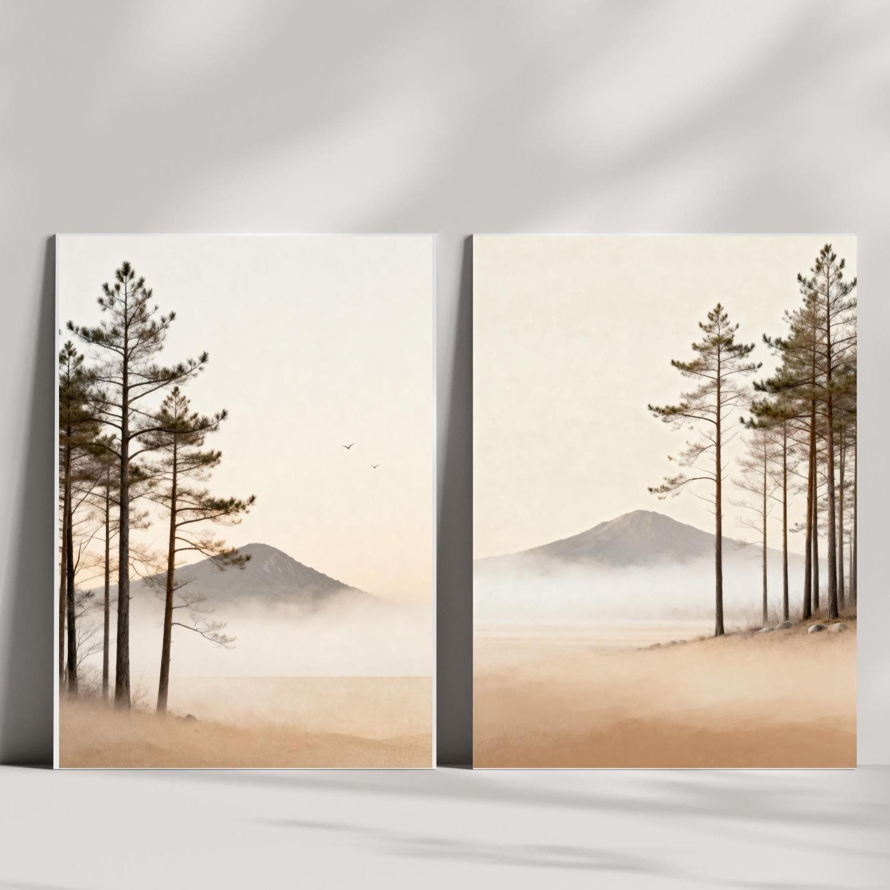 Neutral Mountain Wall Art | Set of 2 Prints | Misty Pine Landscape | Printable Digital Download - image 5