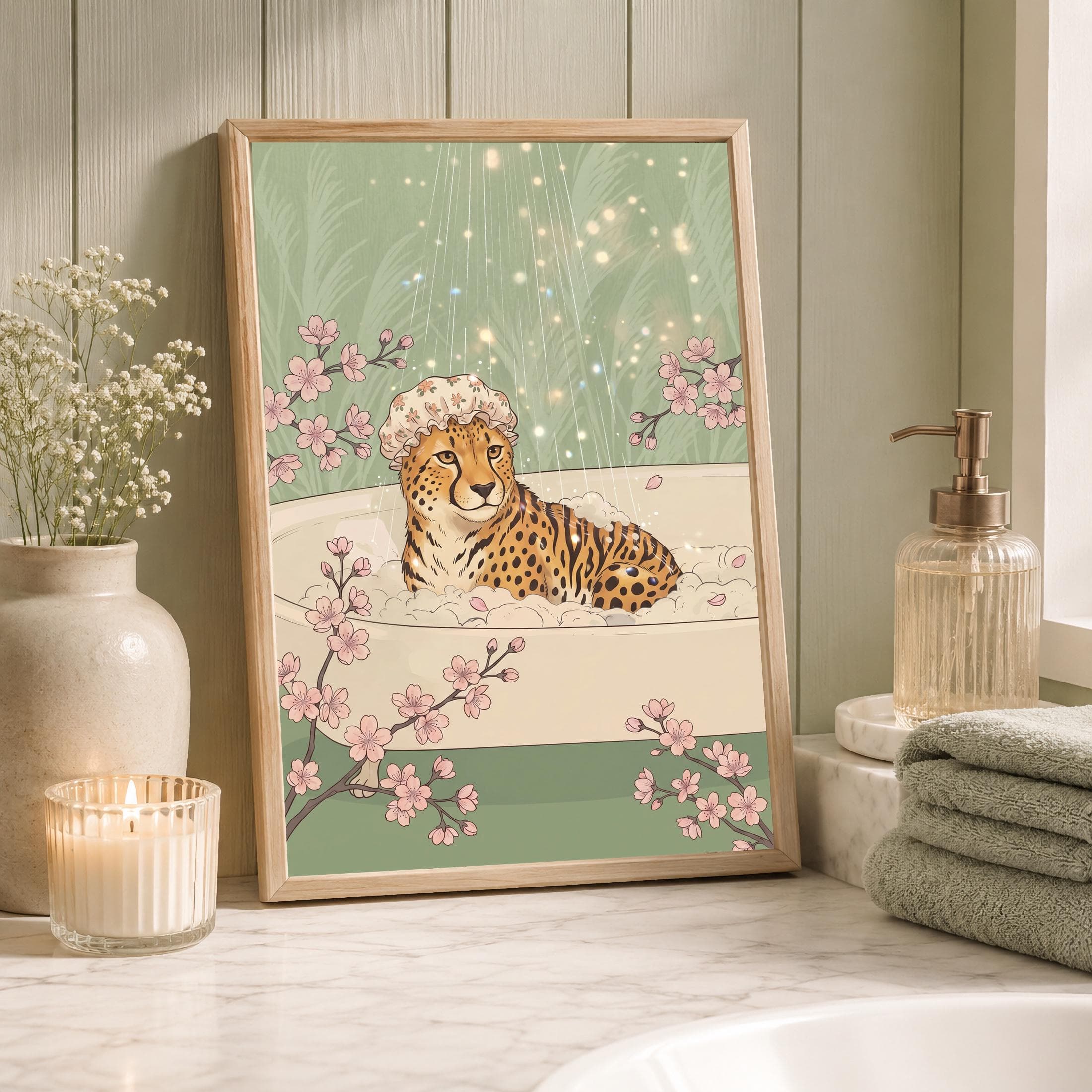 Bathroom Wall Art, Funny Cheetah Bathtub, Kids Bathroom Print, Printable Digital Download - image 3