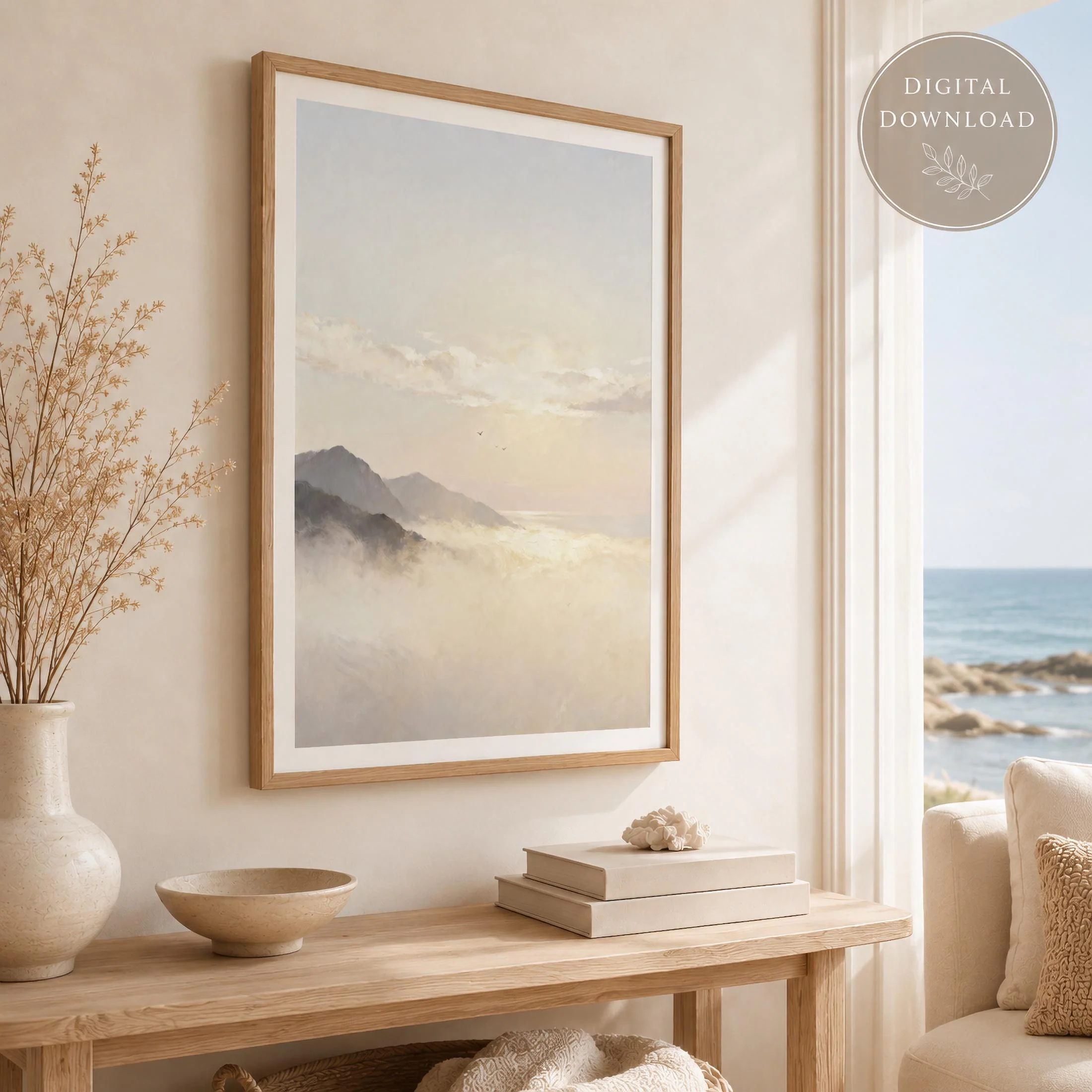 Neutral Coastal Printable Wall Art, Soft Ocean Landscape, Serene Bedroom Decor Digital Download - image 5