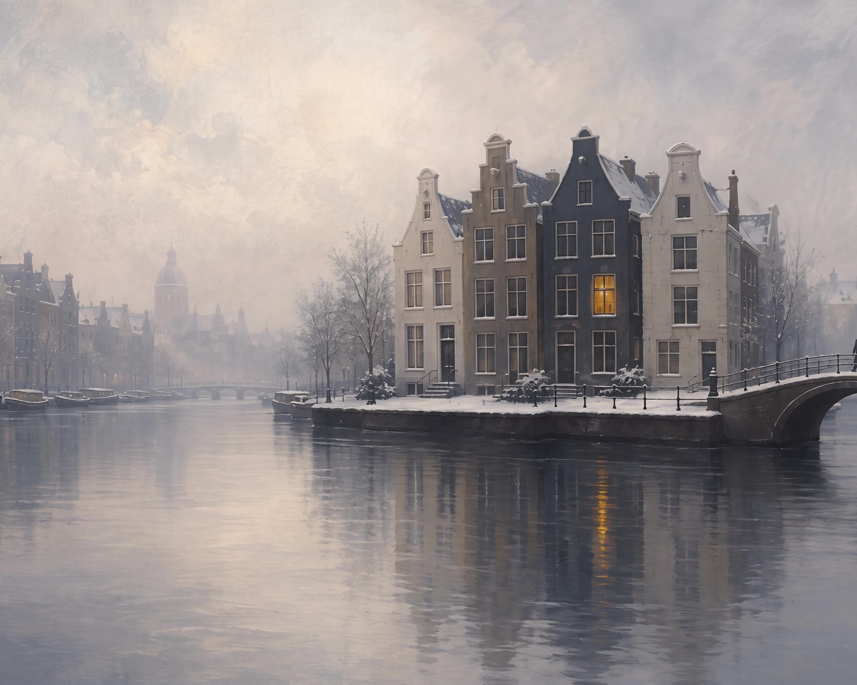Winter Canal Houses Art Print | Snowy Dutch Cityscape | Amsterdam Inspired | Netherlands European Digital Download - image 3
