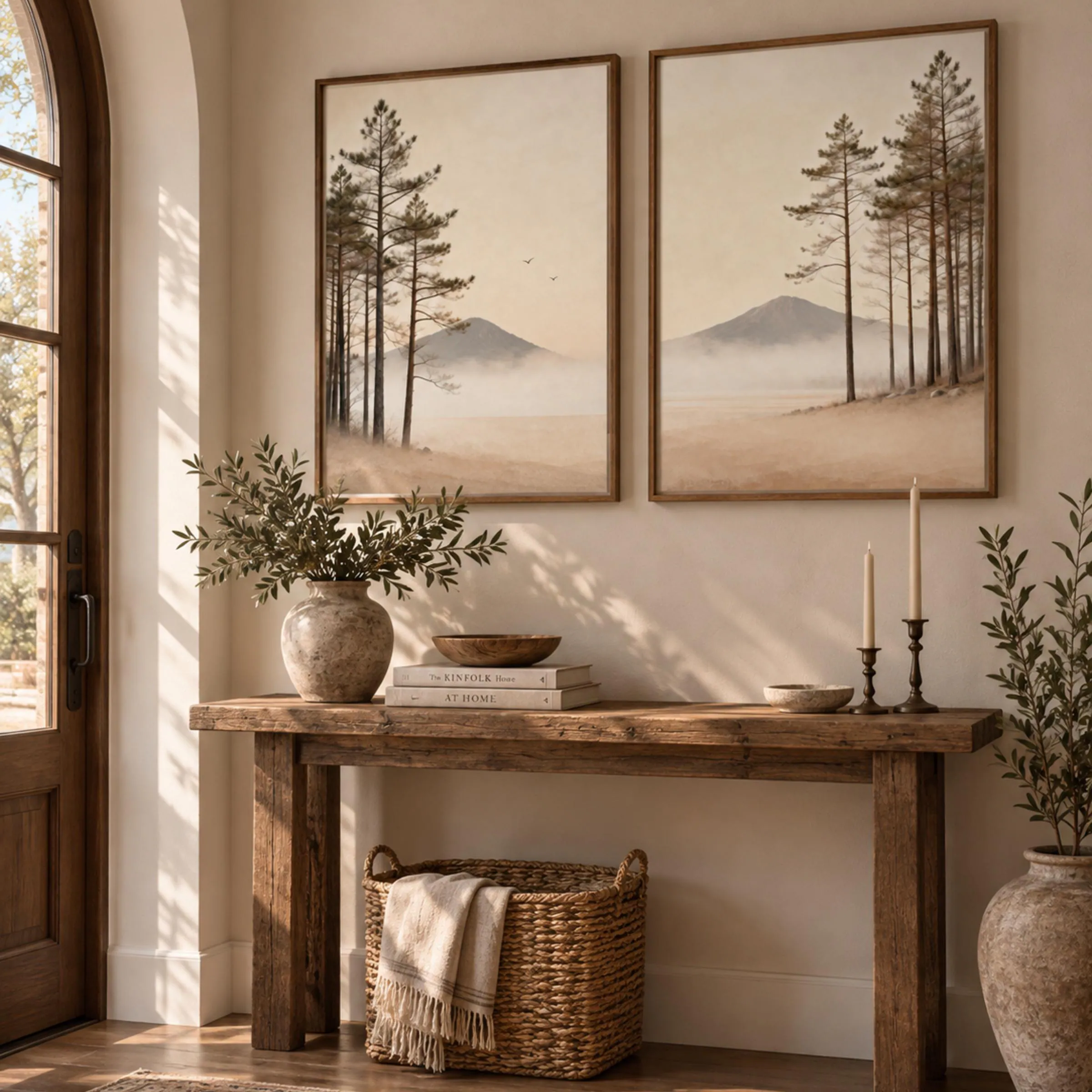 Neutral Mountain Wall Art | Set of 2 Prints | Misty Pine Landscape | Printable Digital Download - image 3