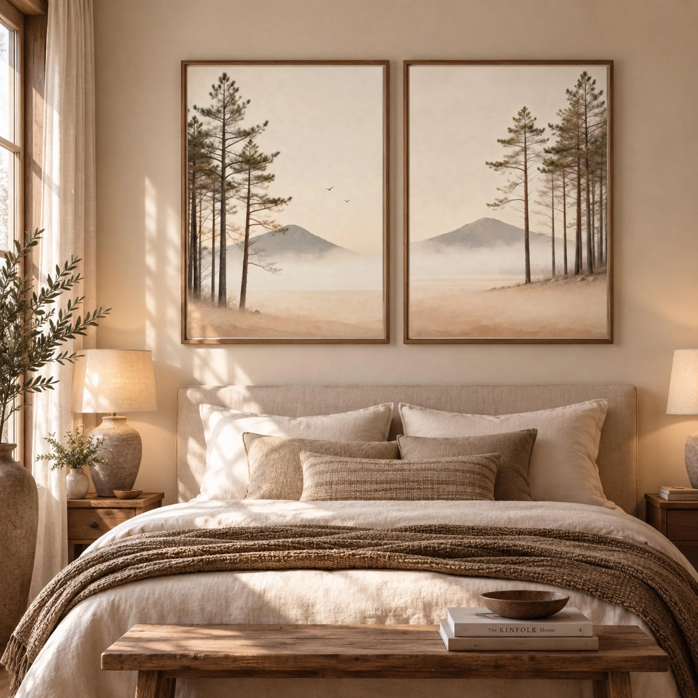 Neutral Mountain Wall Art | Set of 2 Prints | Misty Pine Landscape | Printable Digital Download - image 4