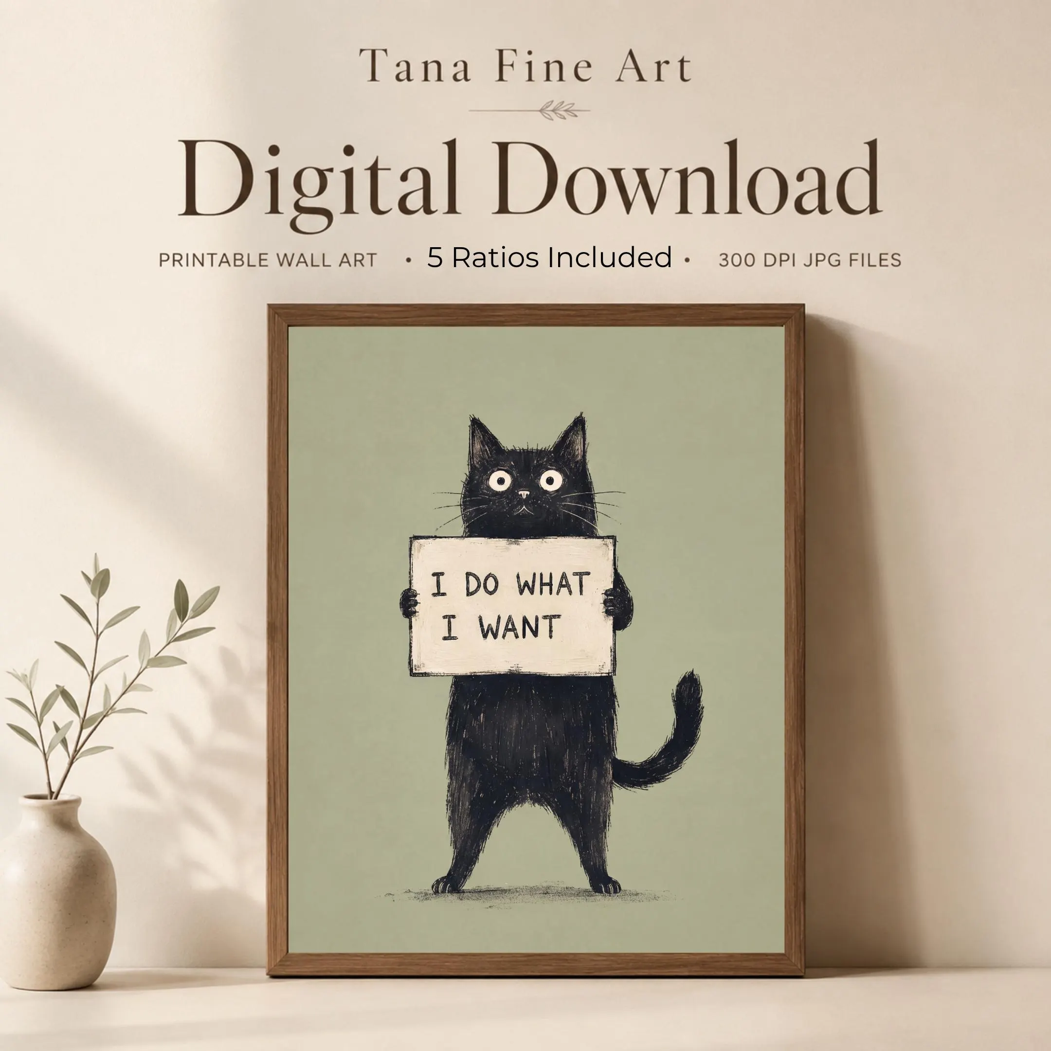 Funny Black Cat Quote Wall Art | Cat Lover Printable Digital Download