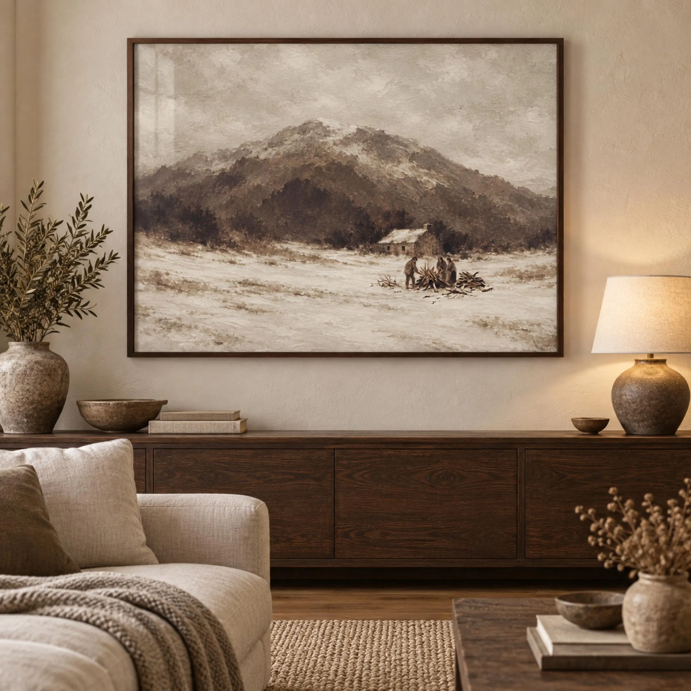 Winter Mountain Cottage Printable Wall Art, Snowy Rural Landscape, Rustic Decor Digital Download - image 5