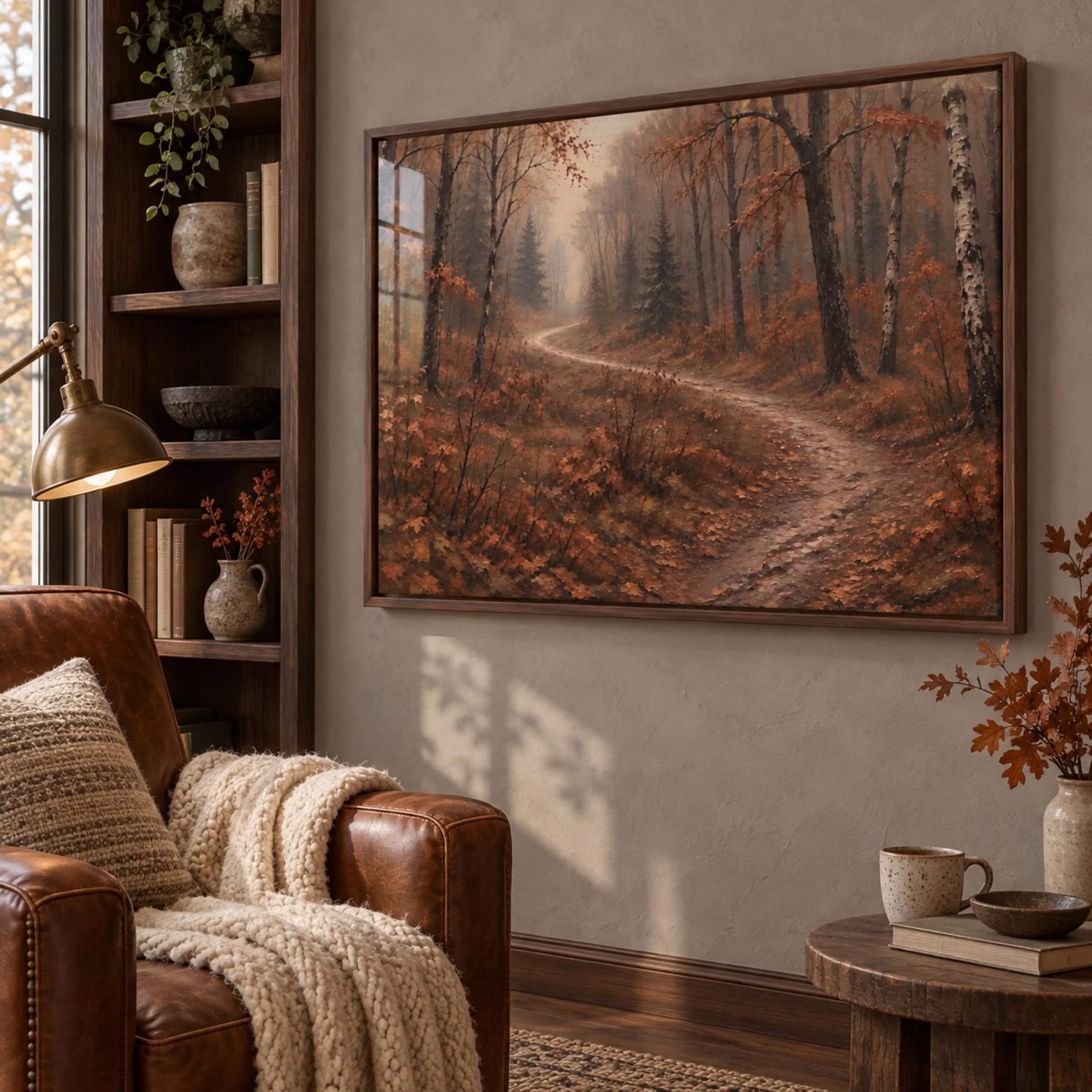 Autumn Forest Path Wall Art, Vintage Style Woodland Landscape, Burnt Orange Digital Download - image 4