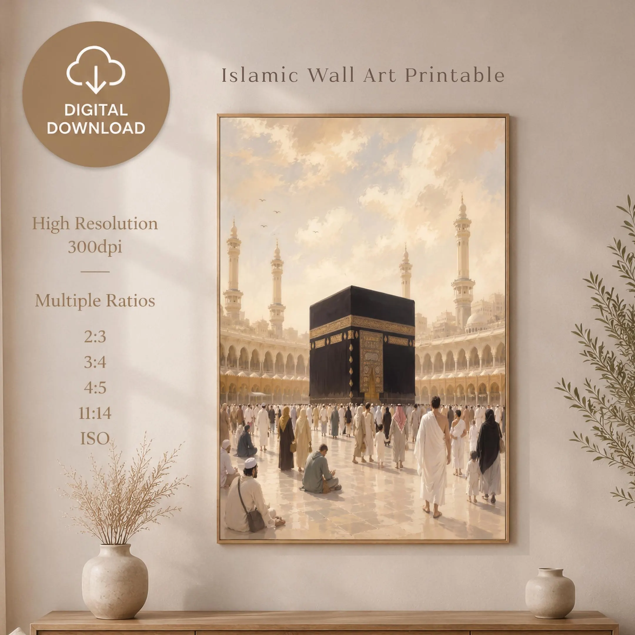 Islamic Wall Art Set of 3, Mecca Medina Printable Mosque Decor Digital Download - image 4
