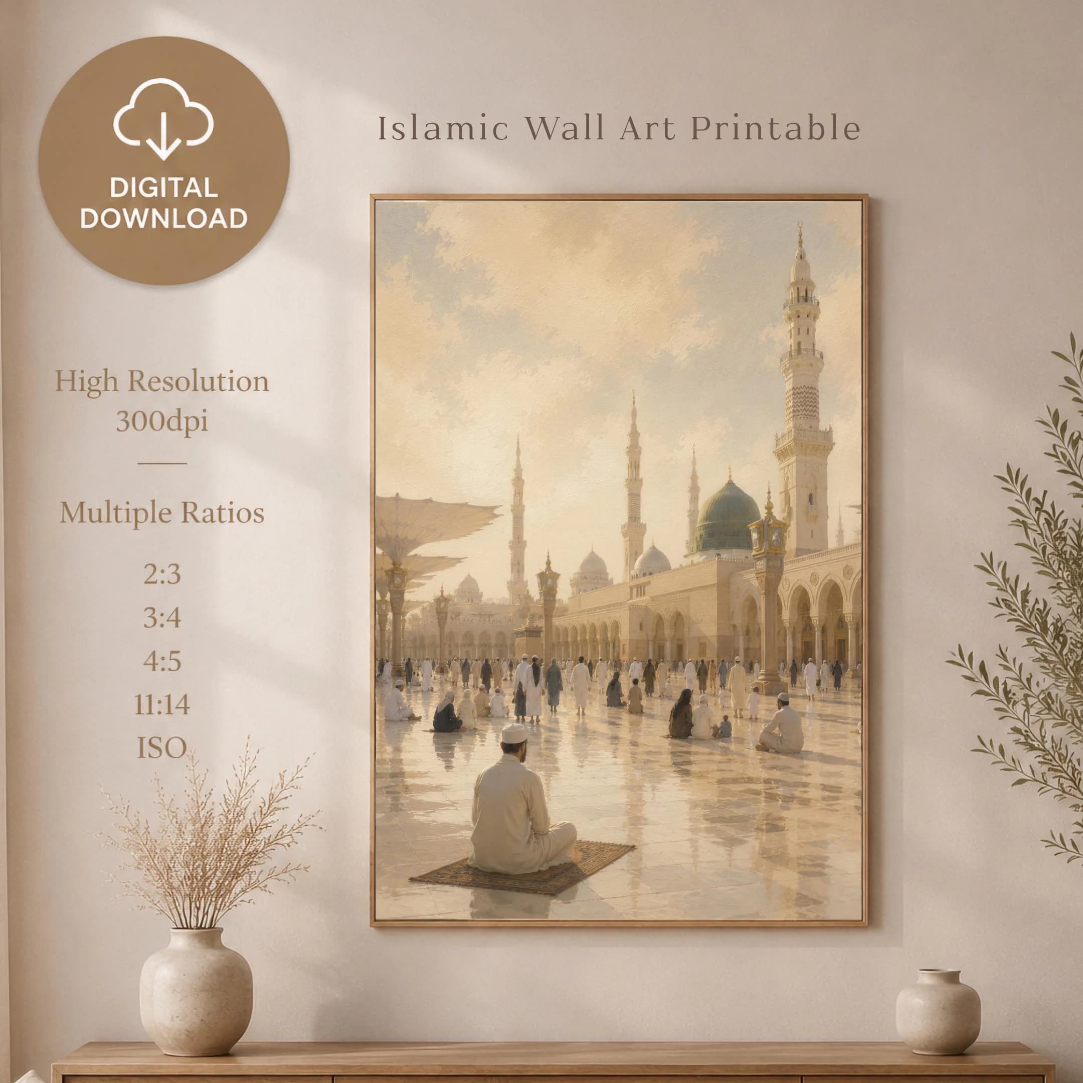 Islamic Wall Art Set of 3, Mecca Medina Printable Mosque Decor Digital Download - image 5