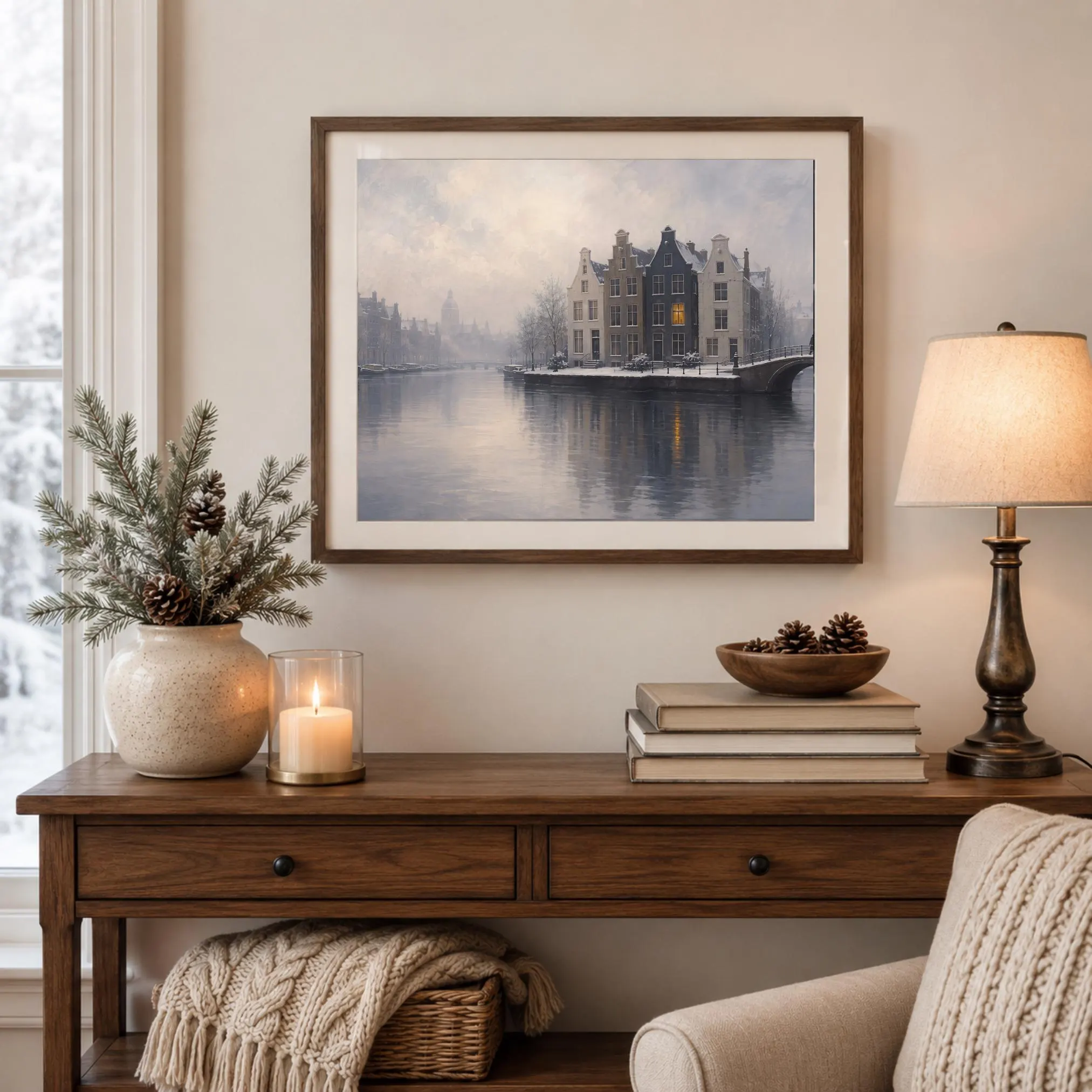 Winter Canal Houses Art Print | Snowy Dutch Cityscape | Amsterdam Inspired | Netherlands European Digital Download - image 5