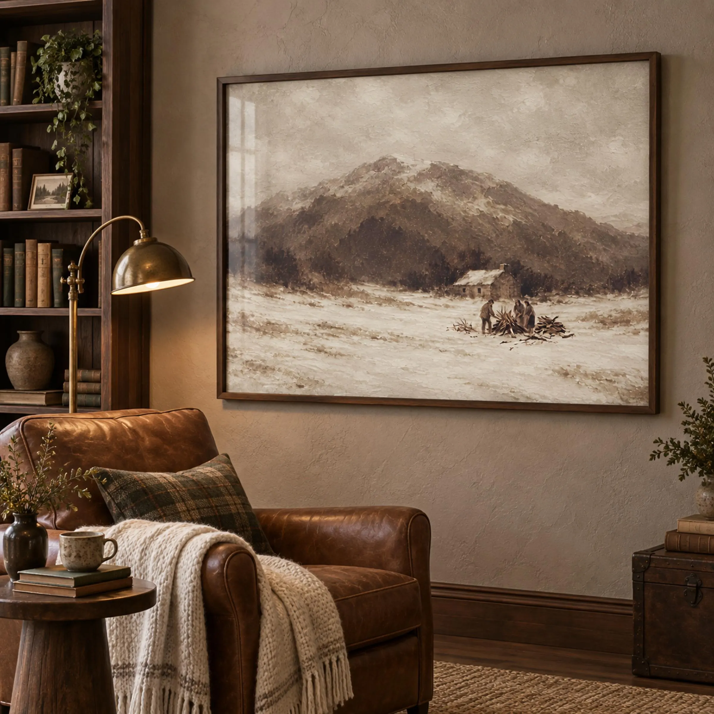 Winter Mountain Cottage Printable Wall Art, Snowy Rural Landscape, Rustic Decor Digital Download - image 3