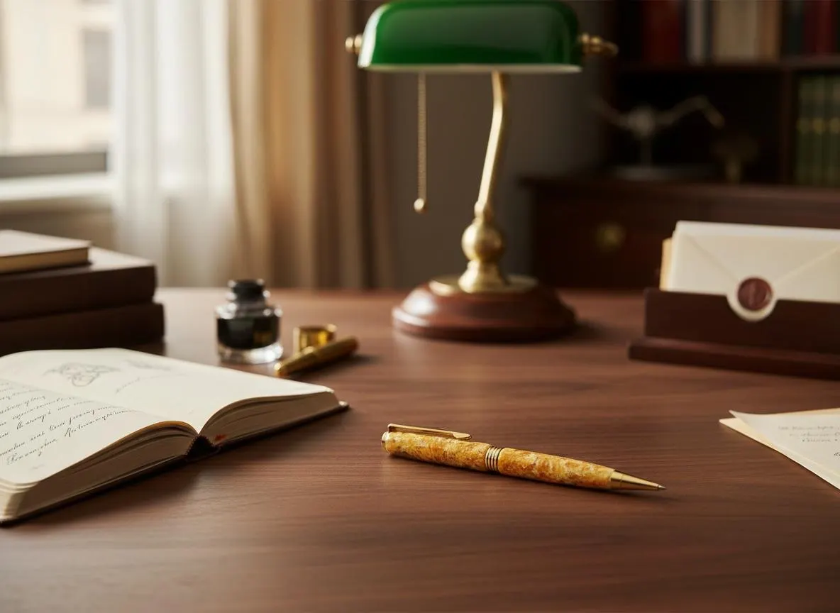 Unique Amber Ballpoint Pen: Handmade Refillable Writer with Brass Hardware, Retirement Gift