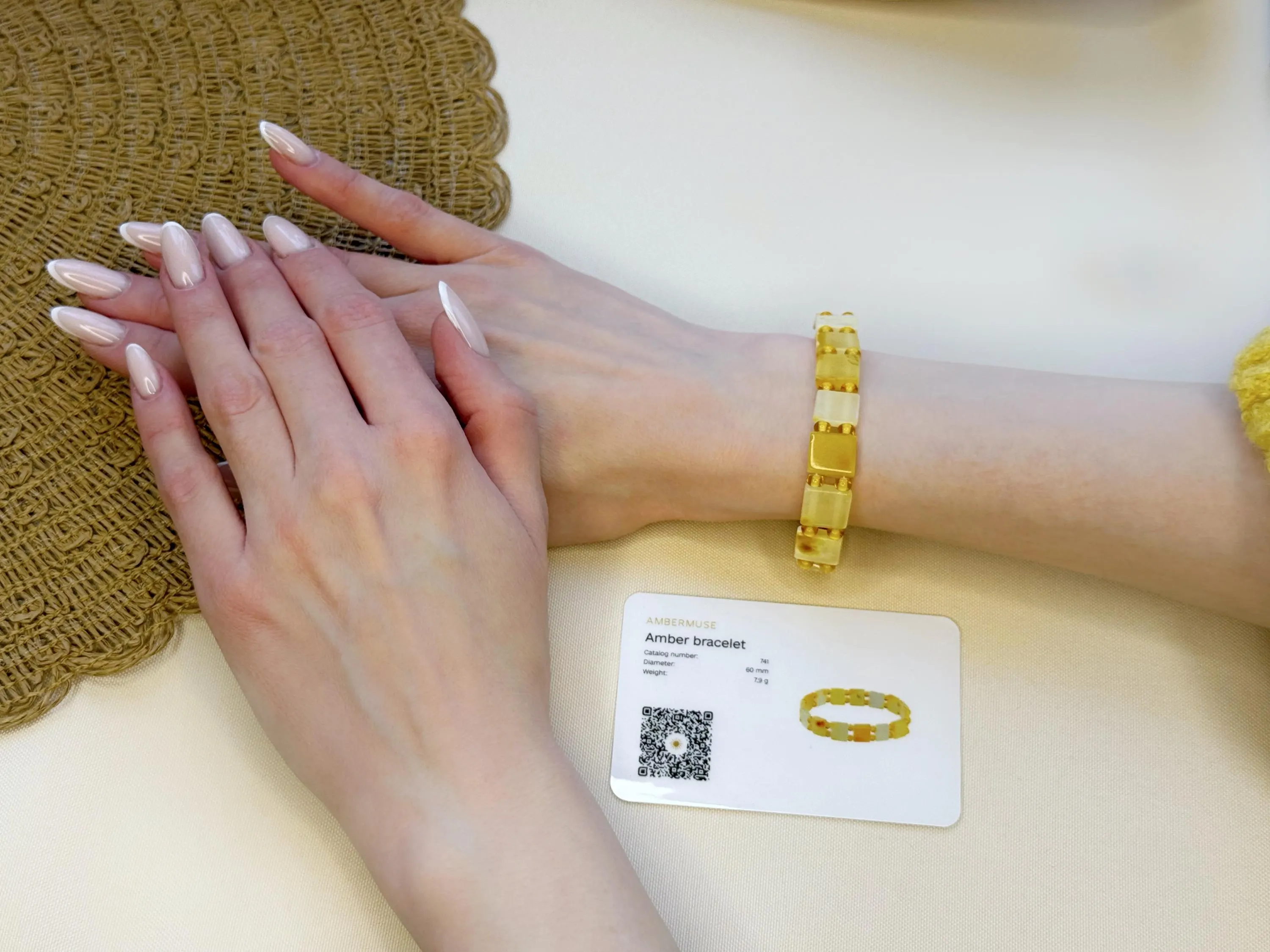 Natural Amber Bracelet: Stretch Wristwear, Square Beads, Minimalist Arm Jewelry, Gift for Her - image 4