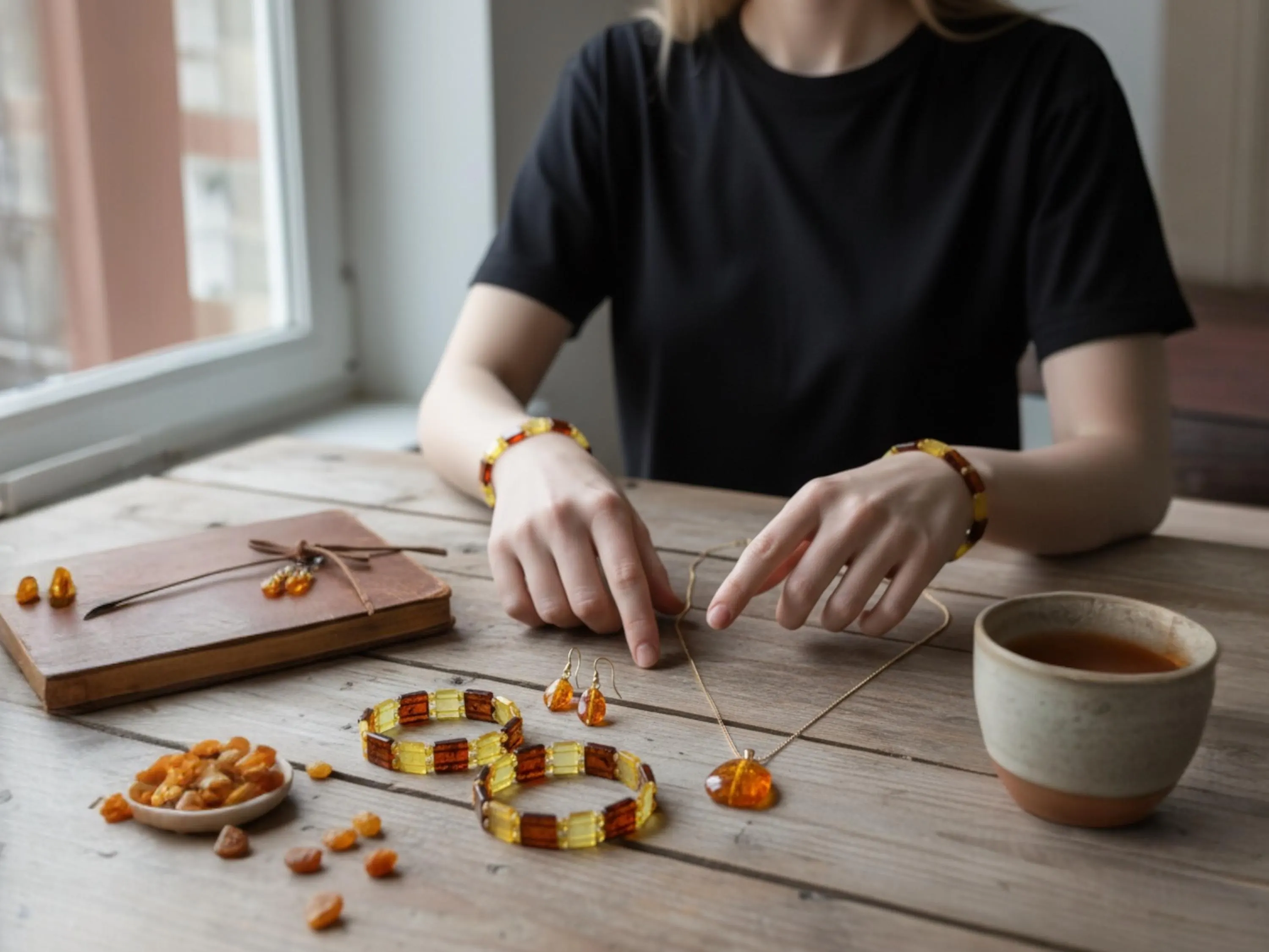 Handmade Raw Amber Bracelet – Genuine Baltic Amber Beads, Elastic Fit, Cognac & Lemon - image 3