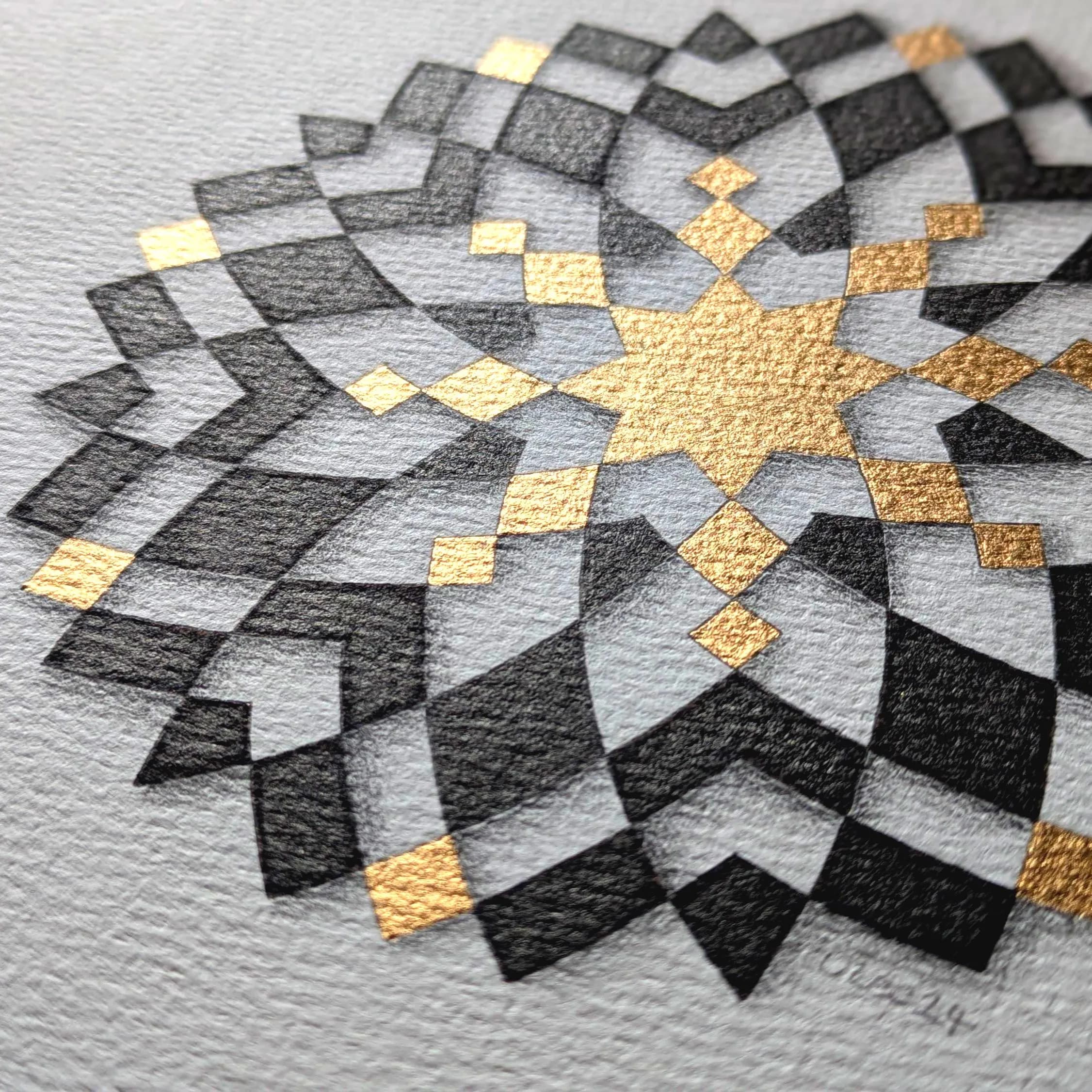 Mandalakunst, handgemalt, Original, heilige Geometrie, Gold, Barock, Aquarell, Fineliner, Ornament, Fine Art, Kunst, Geschenk, islam. Kunst