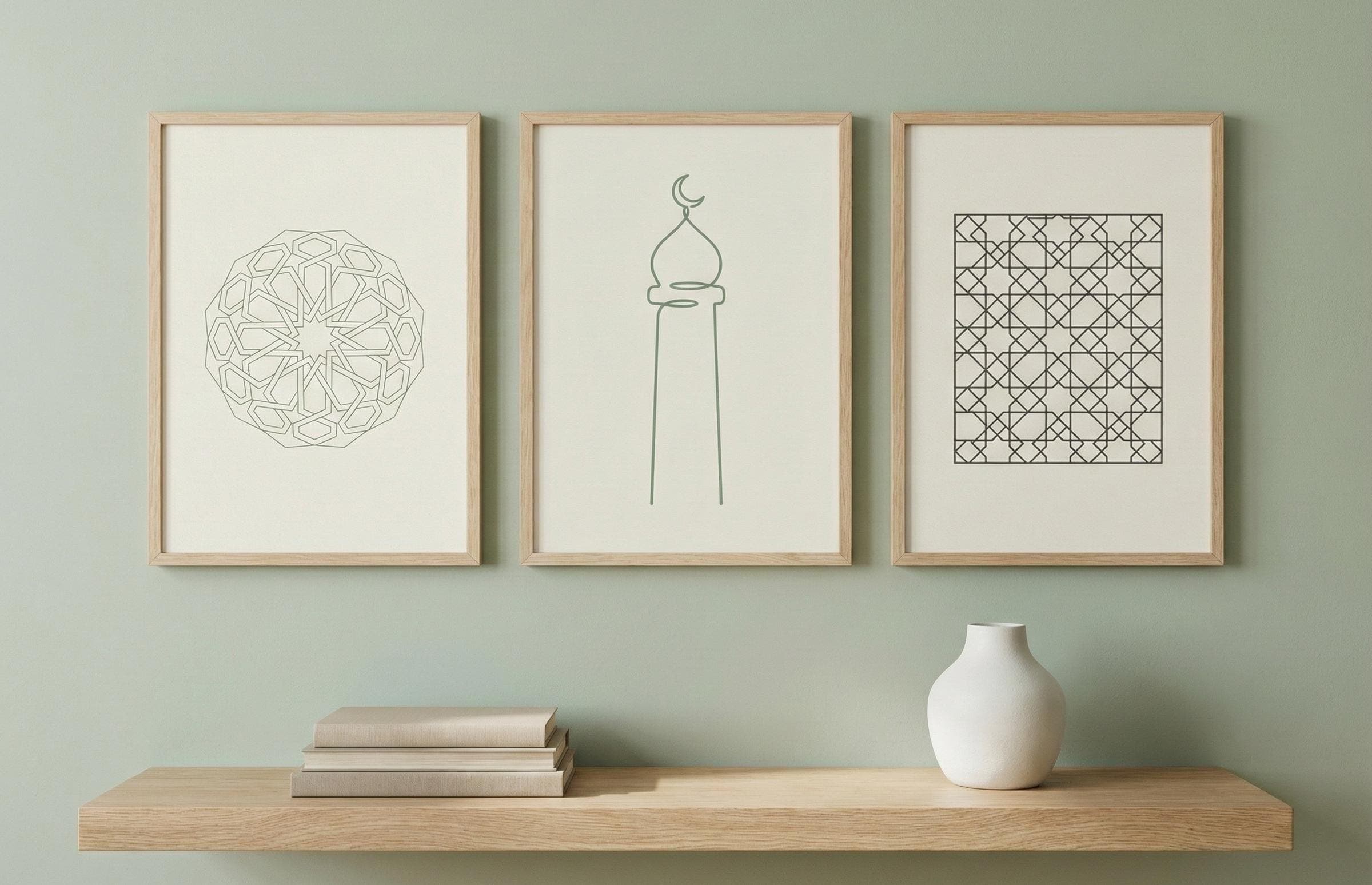 Set of 3 | Modern Islamic Wall Art Set | Mashrabiya Minaret Geometry Prints | Muslim Office & Home Decor - image 3