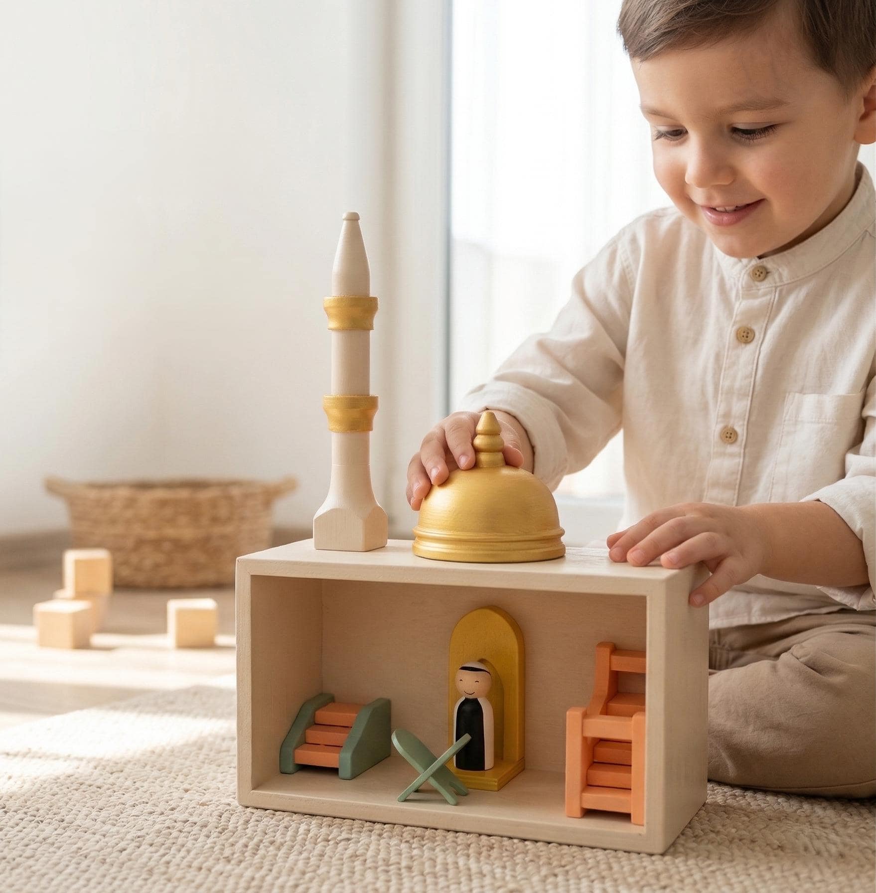 Wooden Mosque Toy Set: Montessori Islamic Play, Educational Toddler Quiet Toy