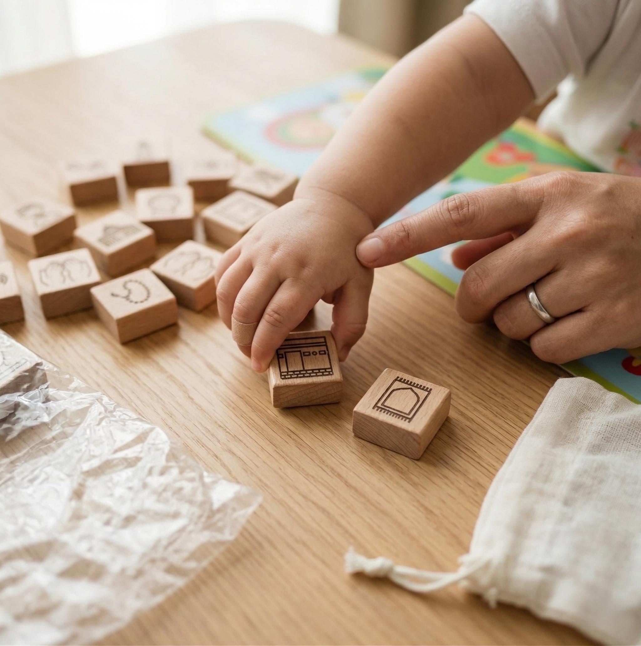 Montessori Islamic Wooden Matching Game, Muslim Kids Learning Puzzle, Quran Mosque Kaaba Shapes - image 4