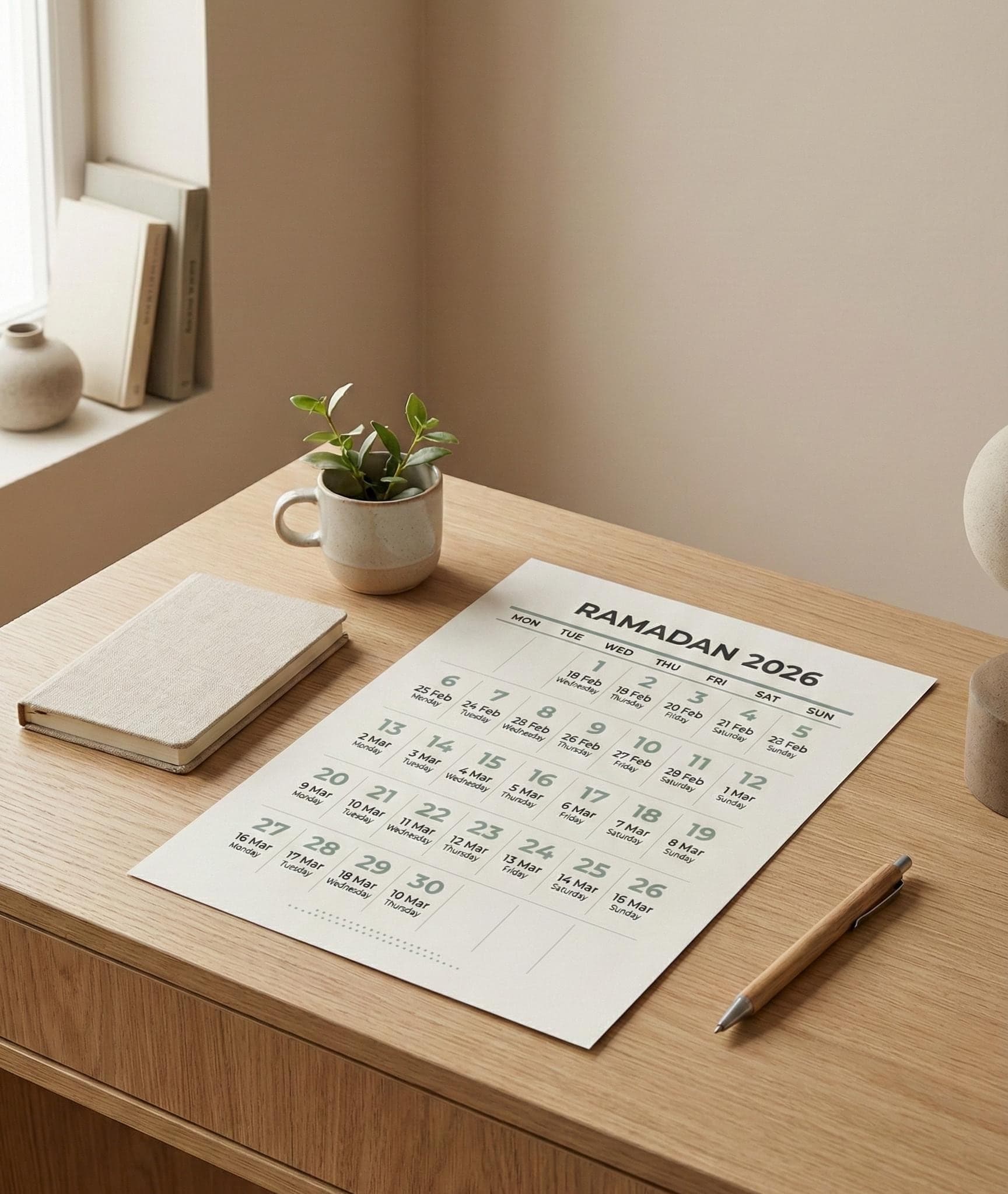 Ramadan 2026 Calendar Printable | Modern Minimal Islamic Wall Calendar | Scandinavian Design | A4 Printable | 18 Feb – 19 Mar - image 4